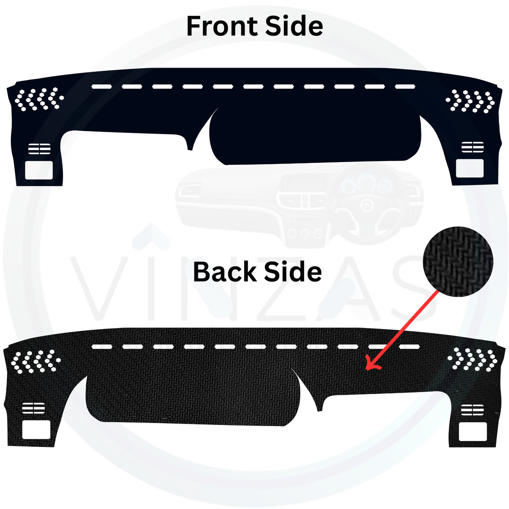 Car dashboard cover with front and back side views on a white background