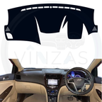 Car dashboard cover with steering wheel and interior view on a white background