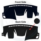 Diagram showing front and back sides of a car dashboard cover with a red arrow indicating a feature.