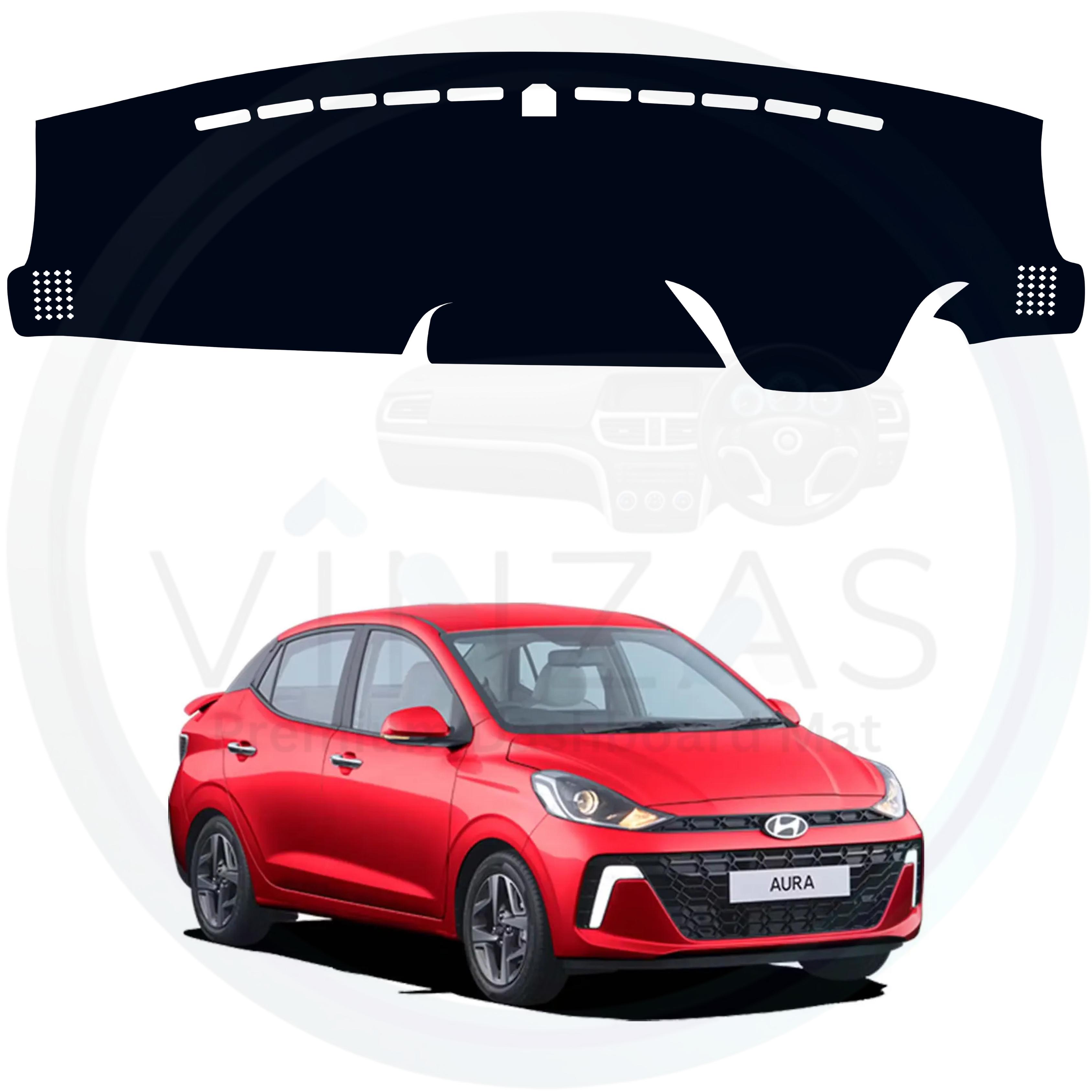 Car dashboard cover with a red car in the background