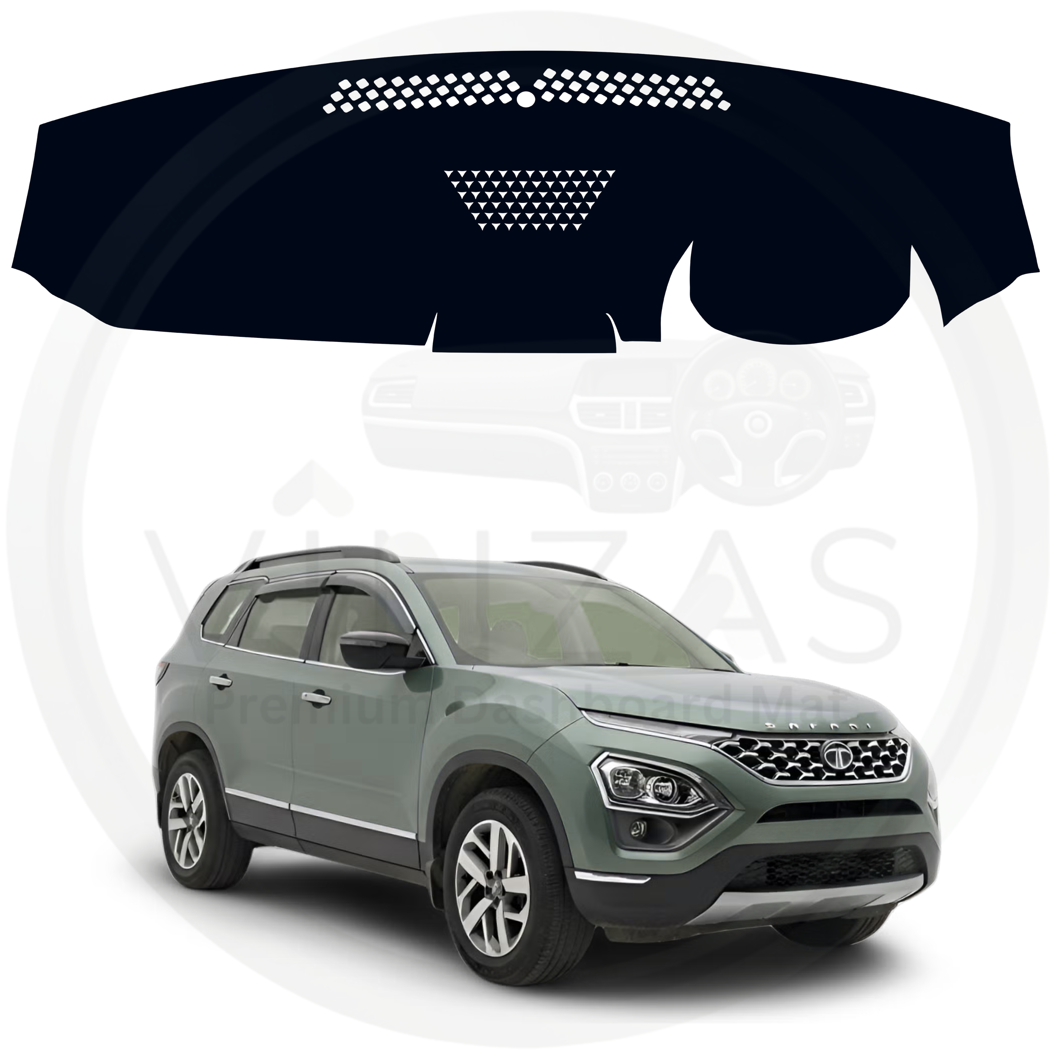 Car dashboard cover with a car model in the background