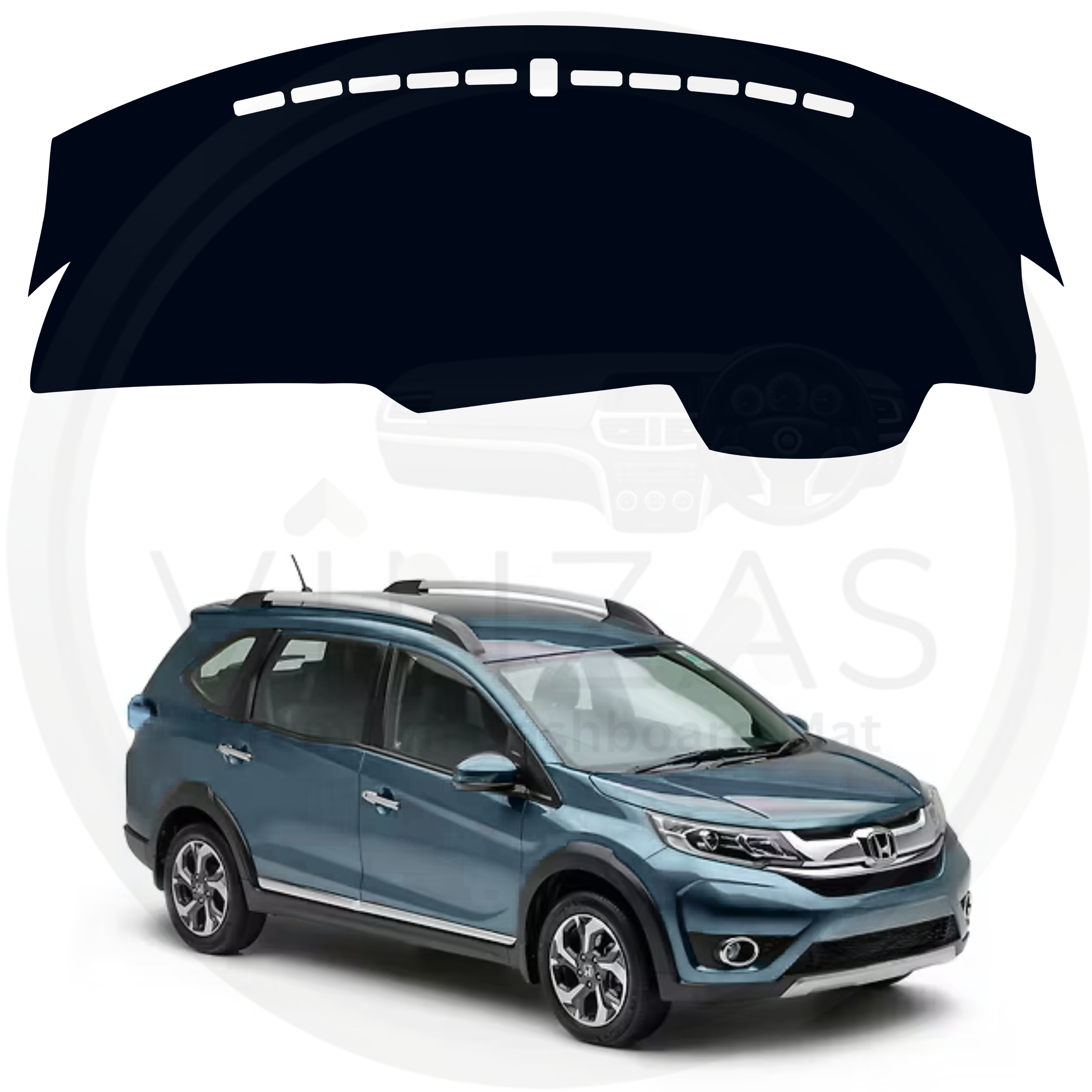 Car dashboard cover with a blue car in the background