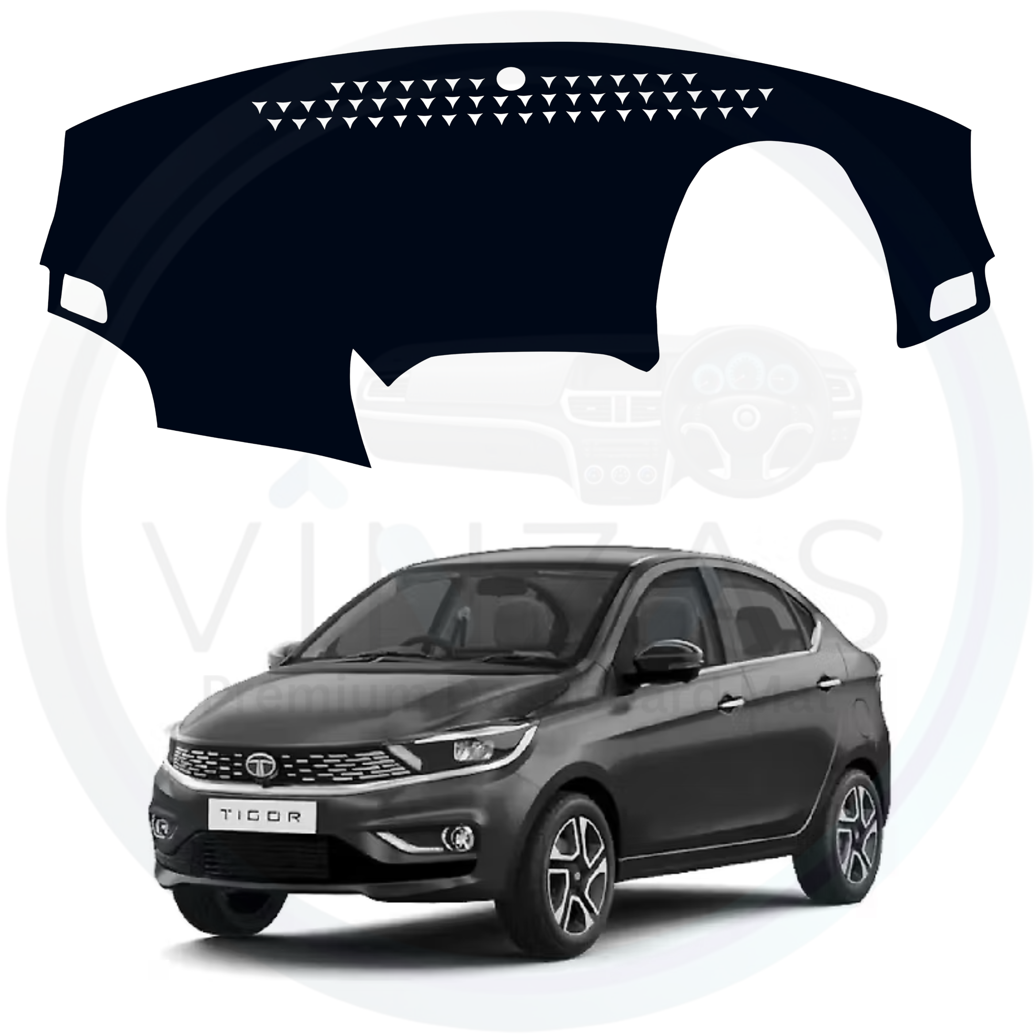 Car dashboard cover with Tata Tigor car in the background