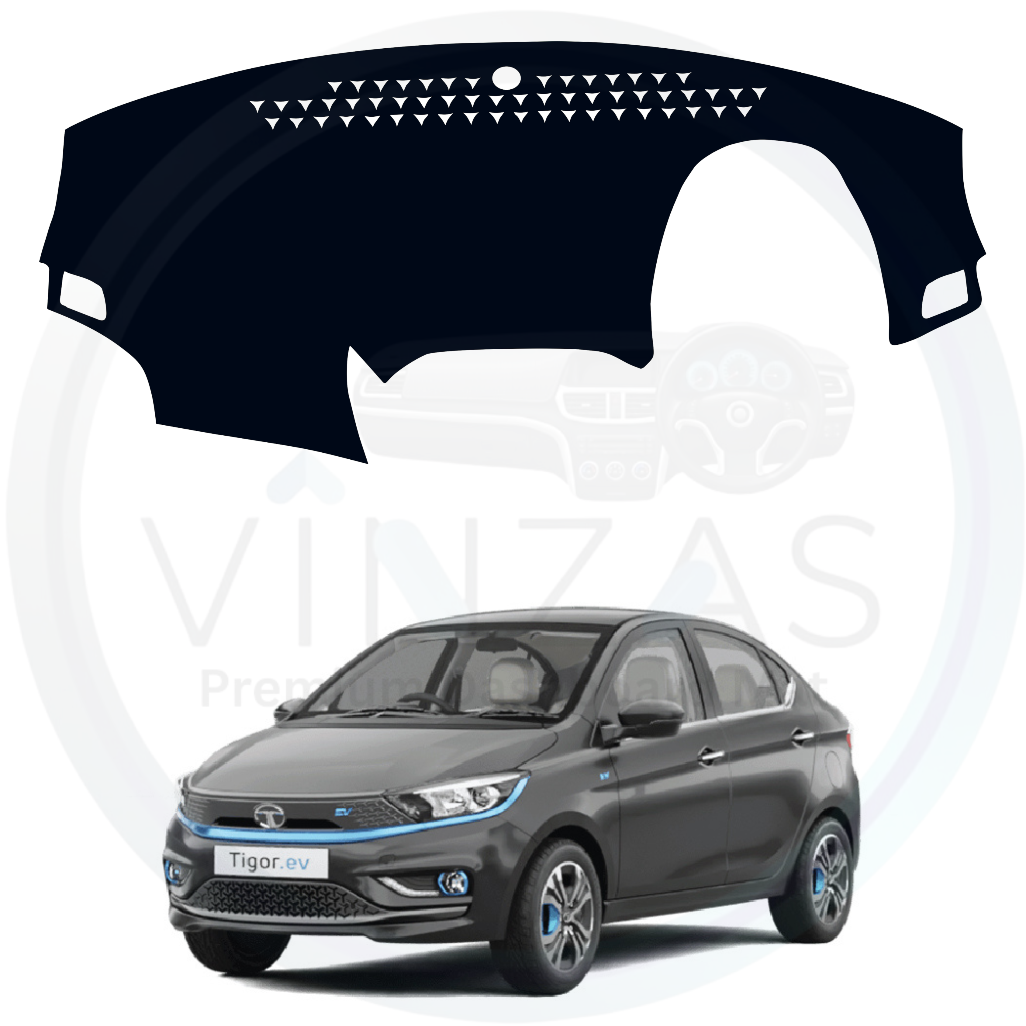 Car dashboard cover with Tata电机Ev car on a white background