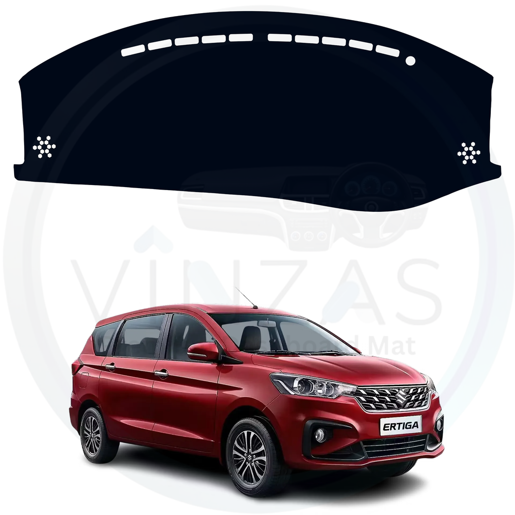 Car dashboard cover with a red SUV in the background