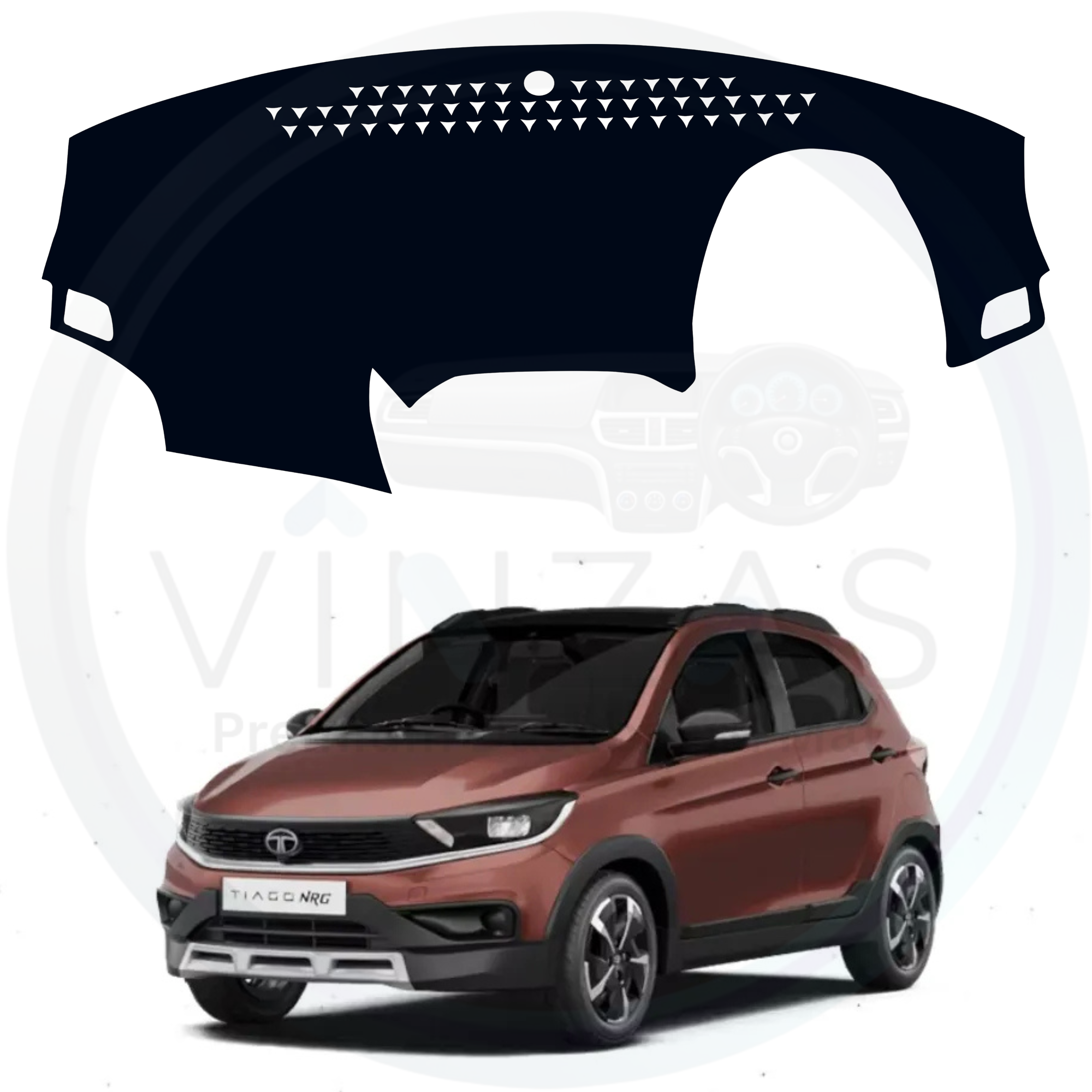 Car dashboard cover with Tata Nexon model car in the background