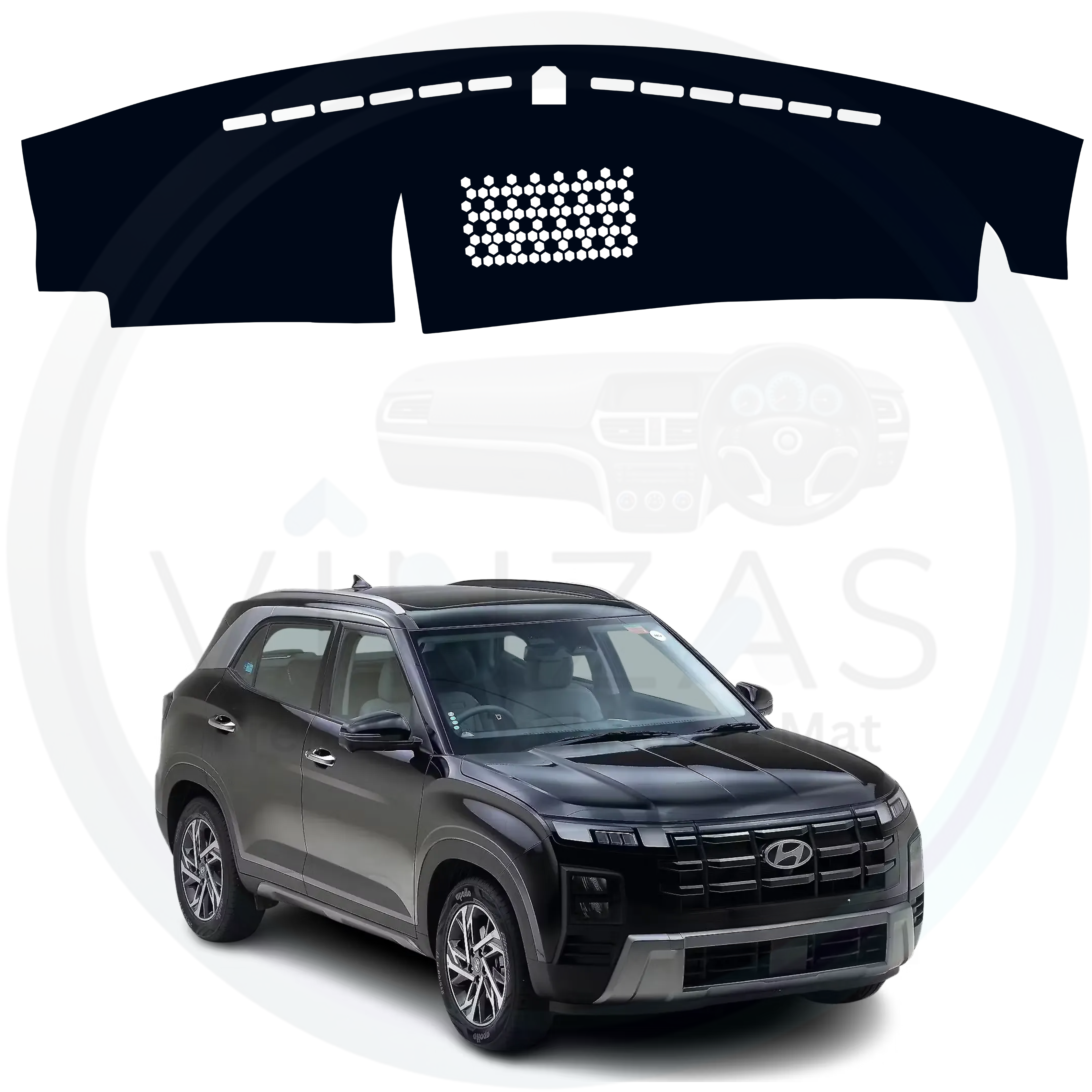 Car dashboard cover with a car in the background