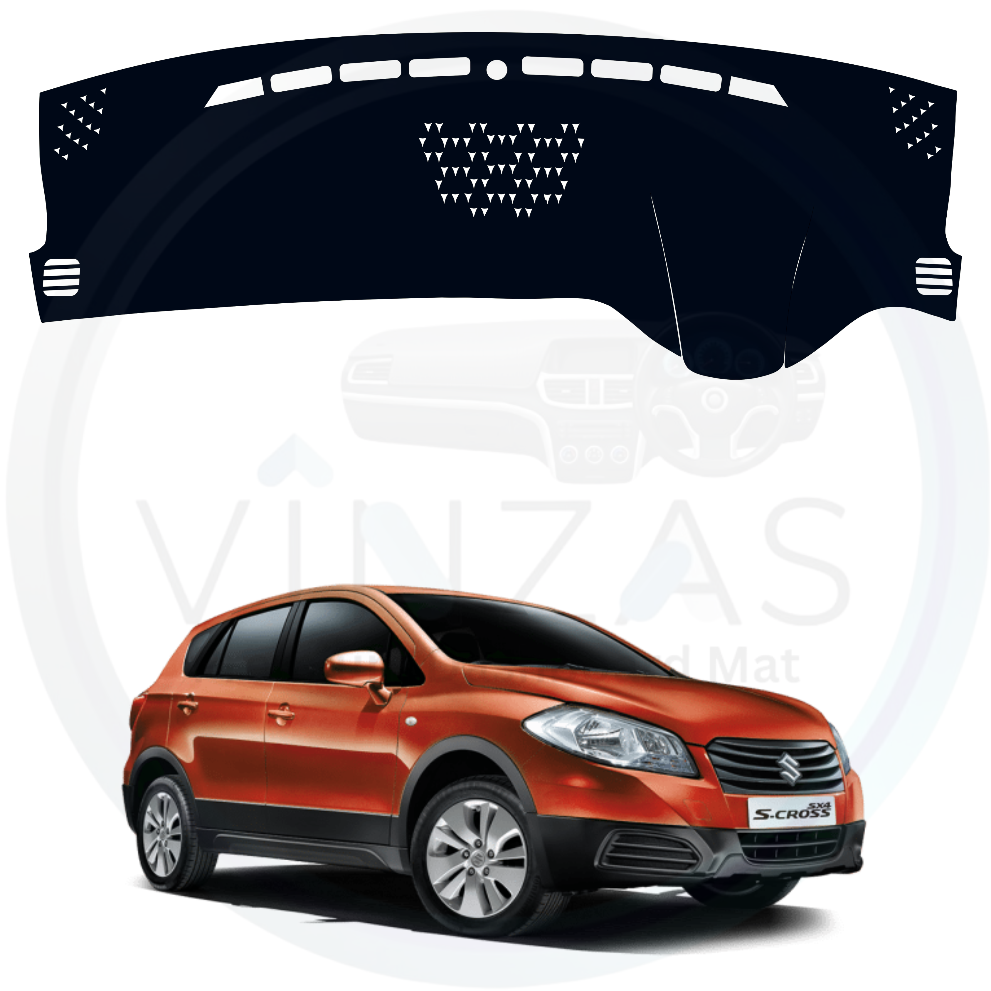 Car dashboard cover with a car in the background