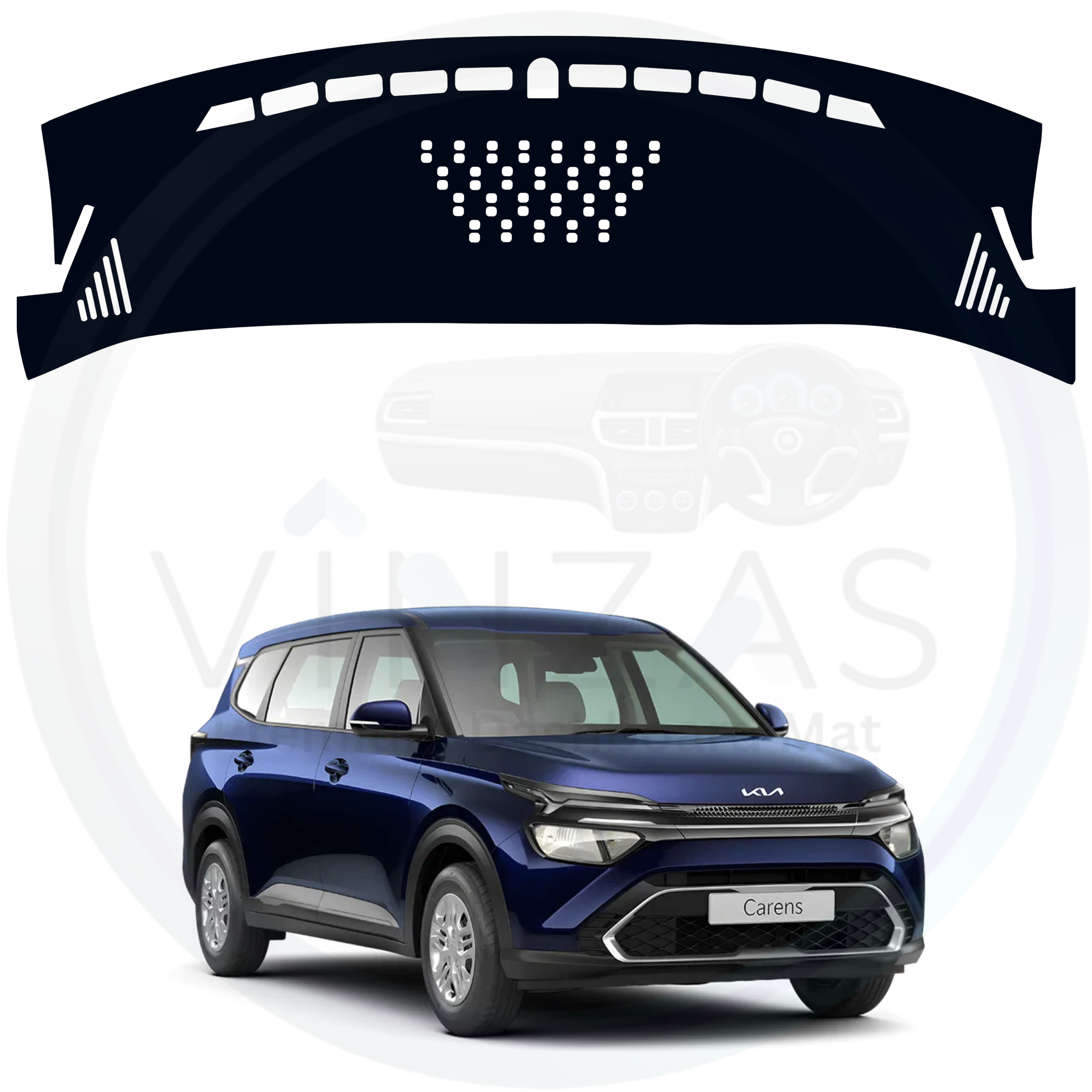 Blue car with a dashboard cover on a white background