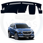 Car dashboard cover with a blue SUV in the background