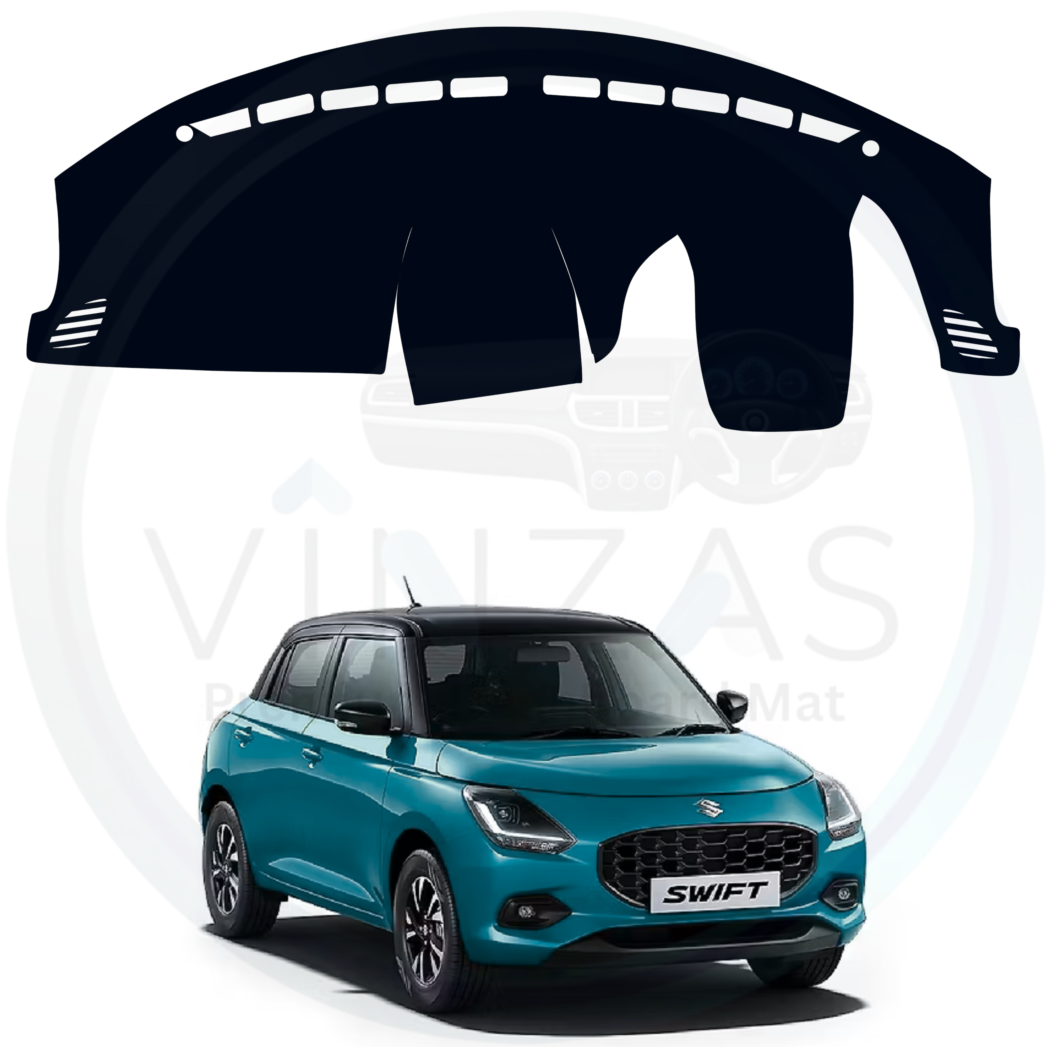 Car dashboard cover with Suzuki Swift car in the background