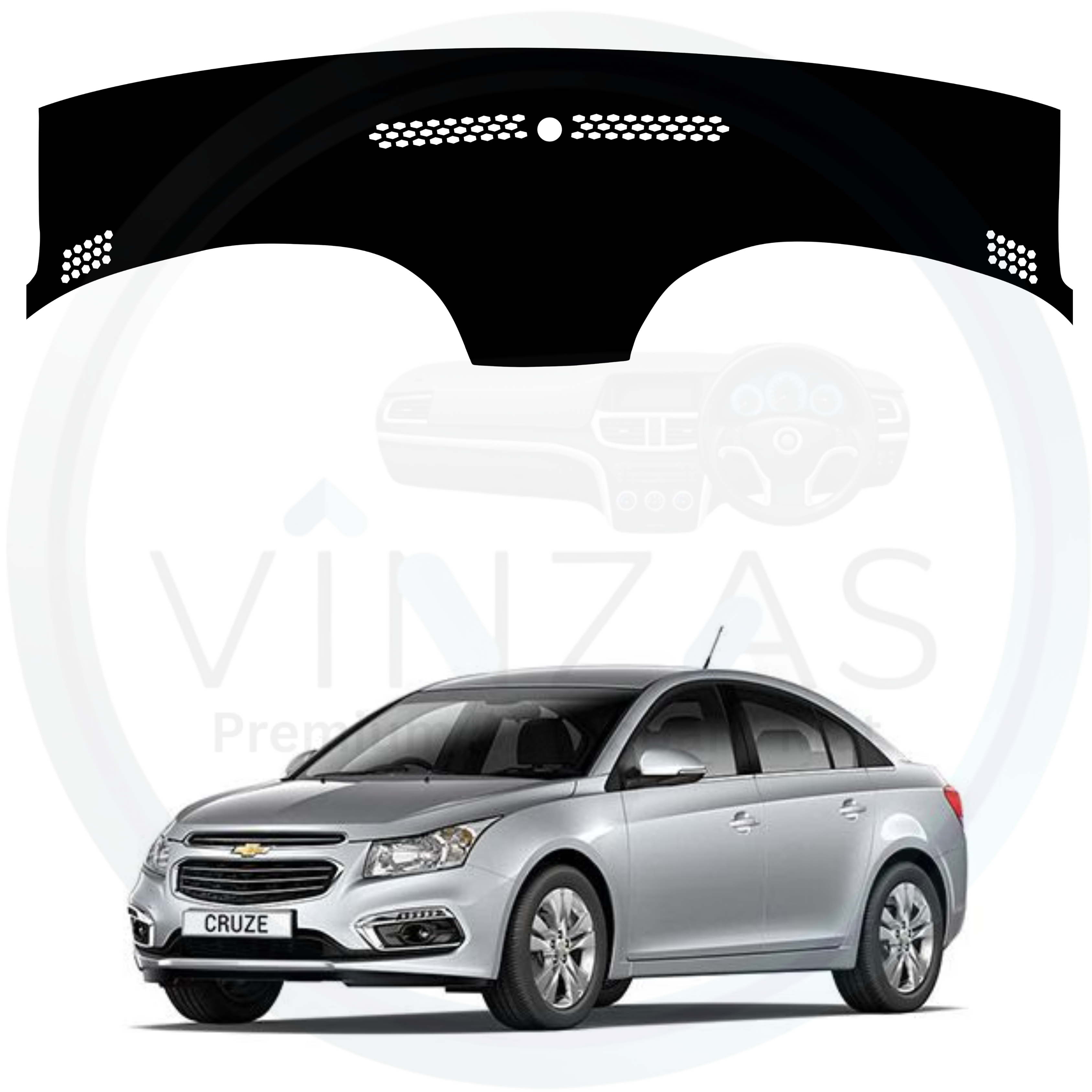 Car hood cover with Chevrolet Cruze car on a white background