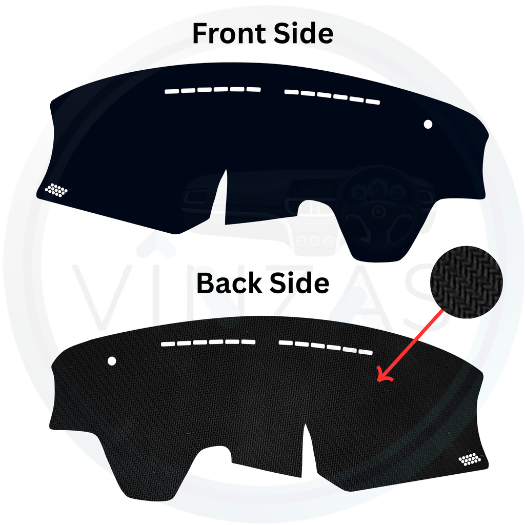 Car dashboard cover with front and back side views on a white background