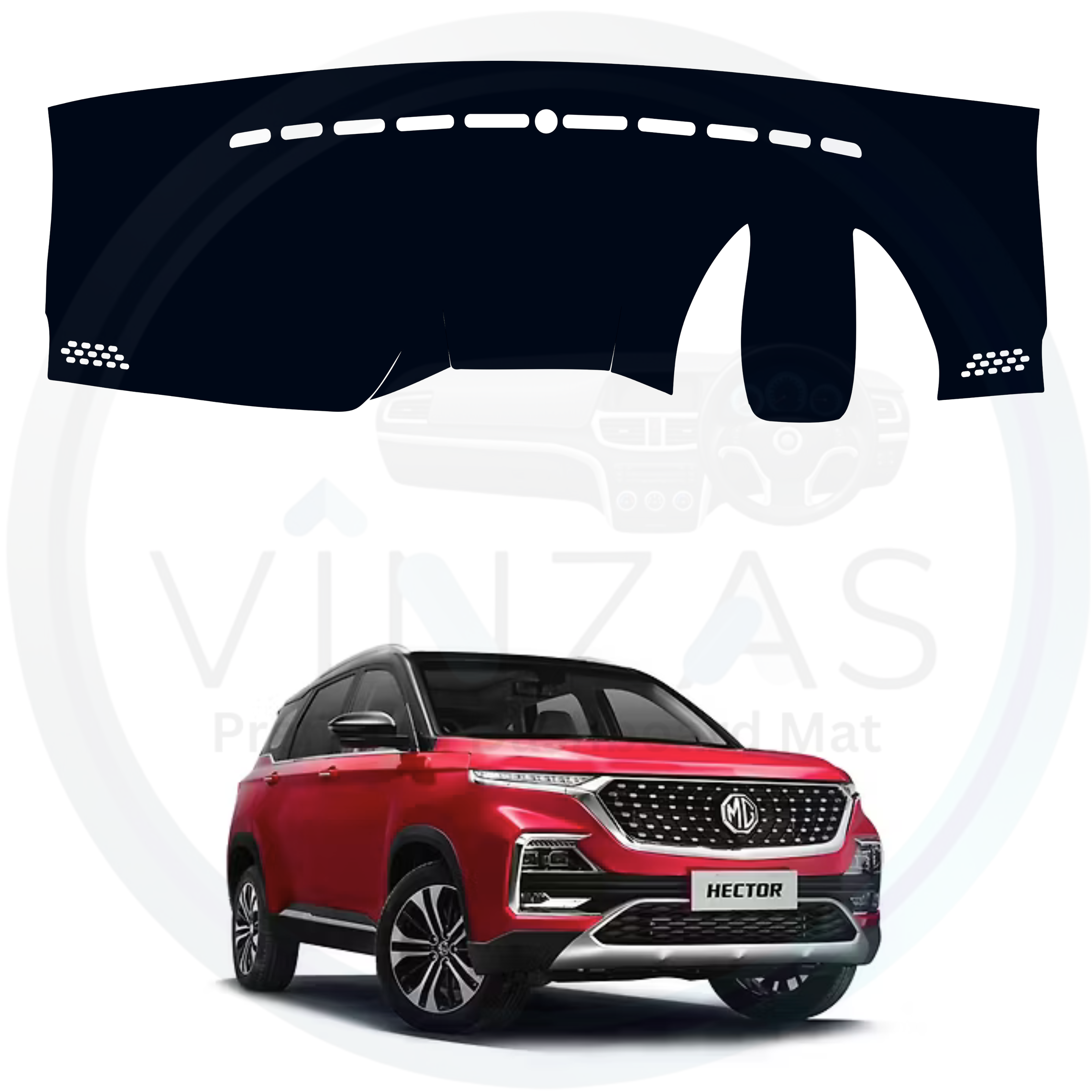 Car dashboard cover with a red SUV in the background