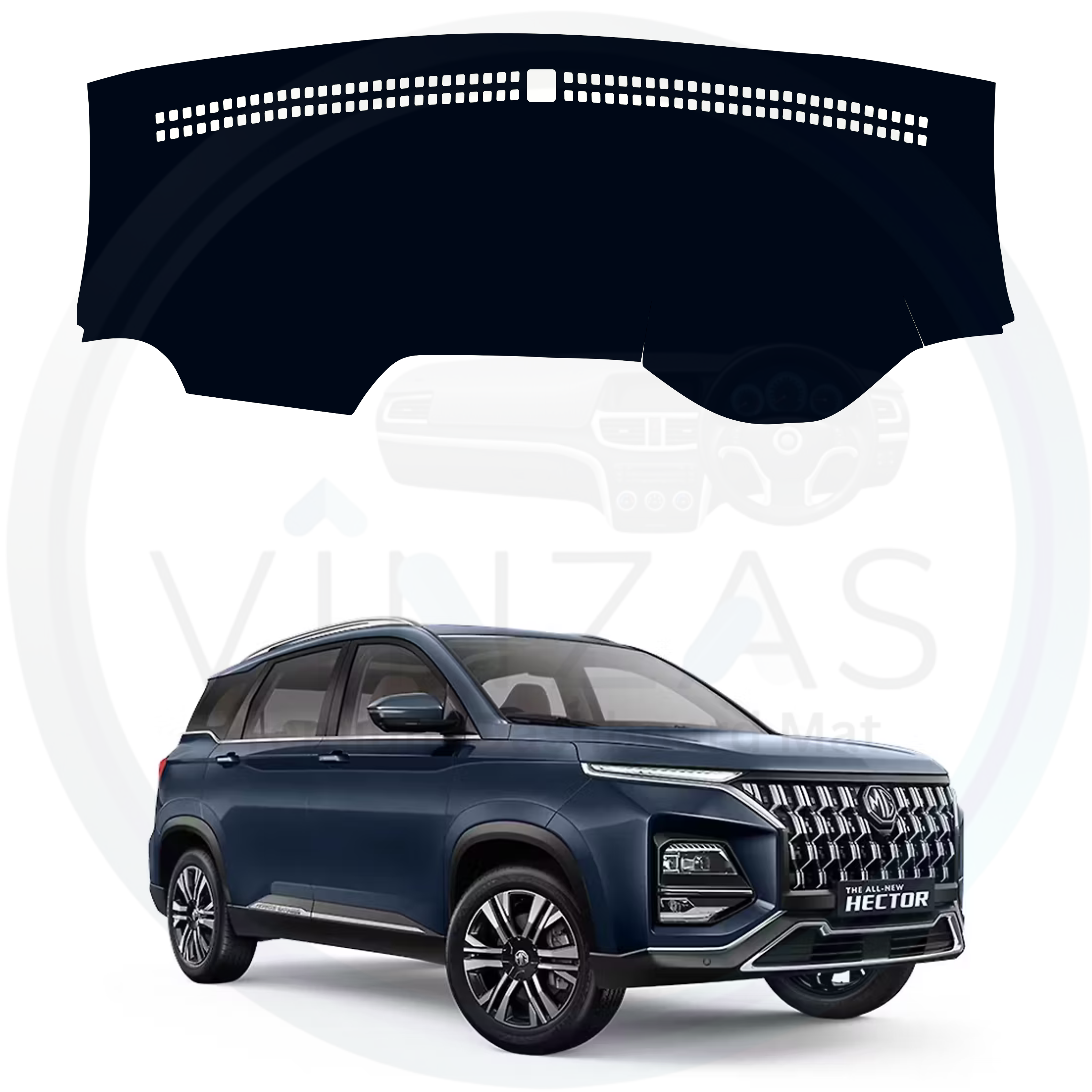 Car dashboard cover with a car model in the background