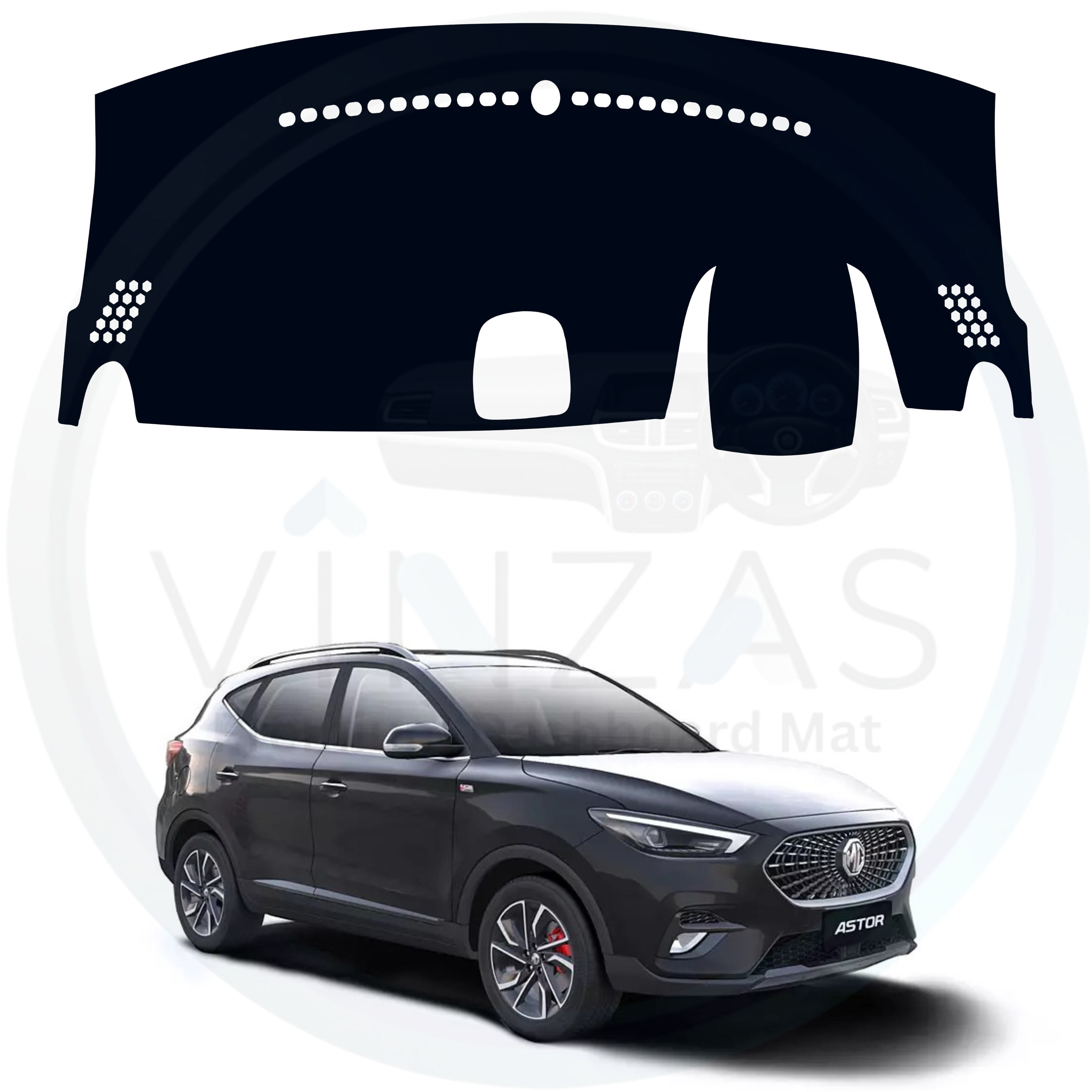 Car dashboard cover with a car model in the background