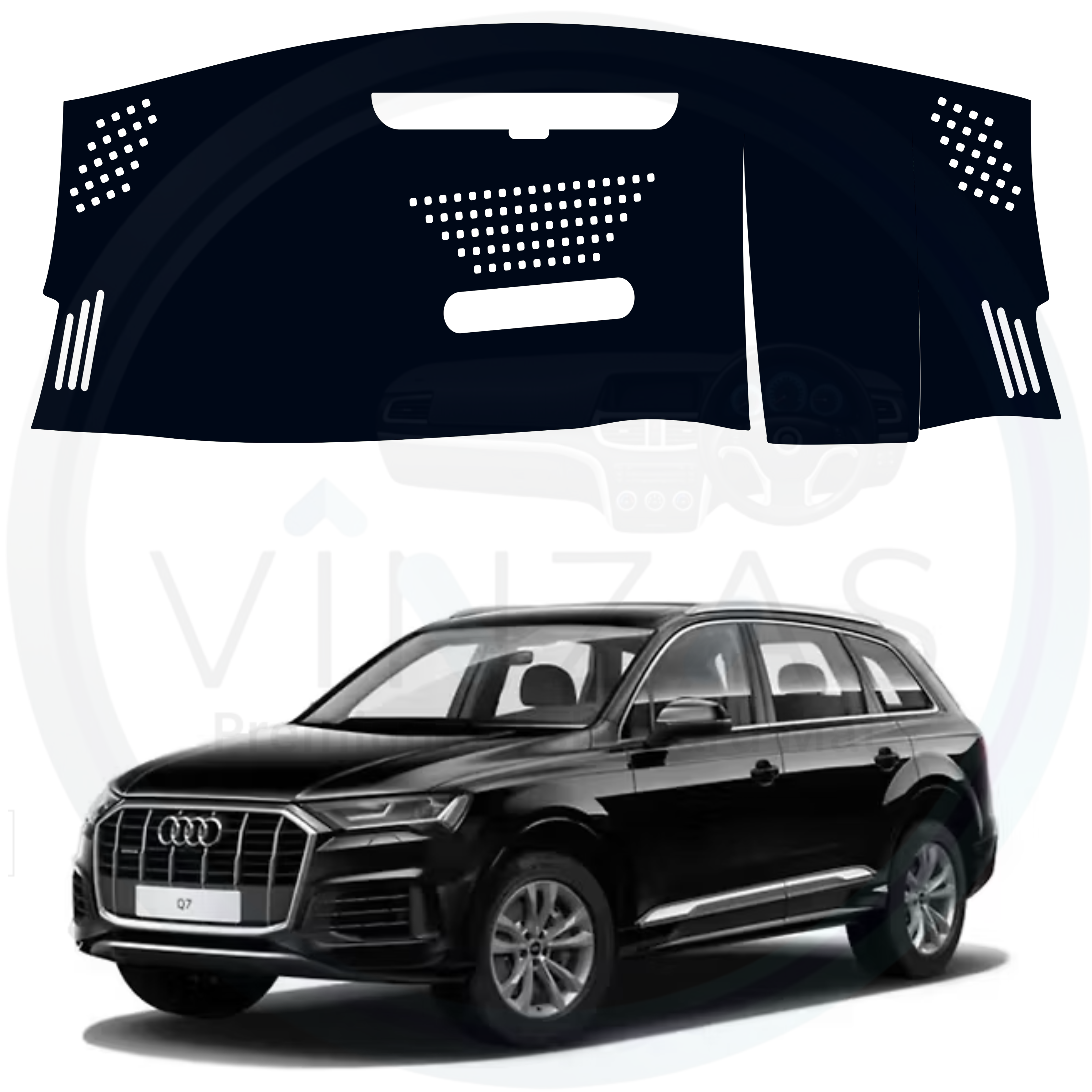 Black car hood cover with Audi Q7 2016-2021 logo on a white background