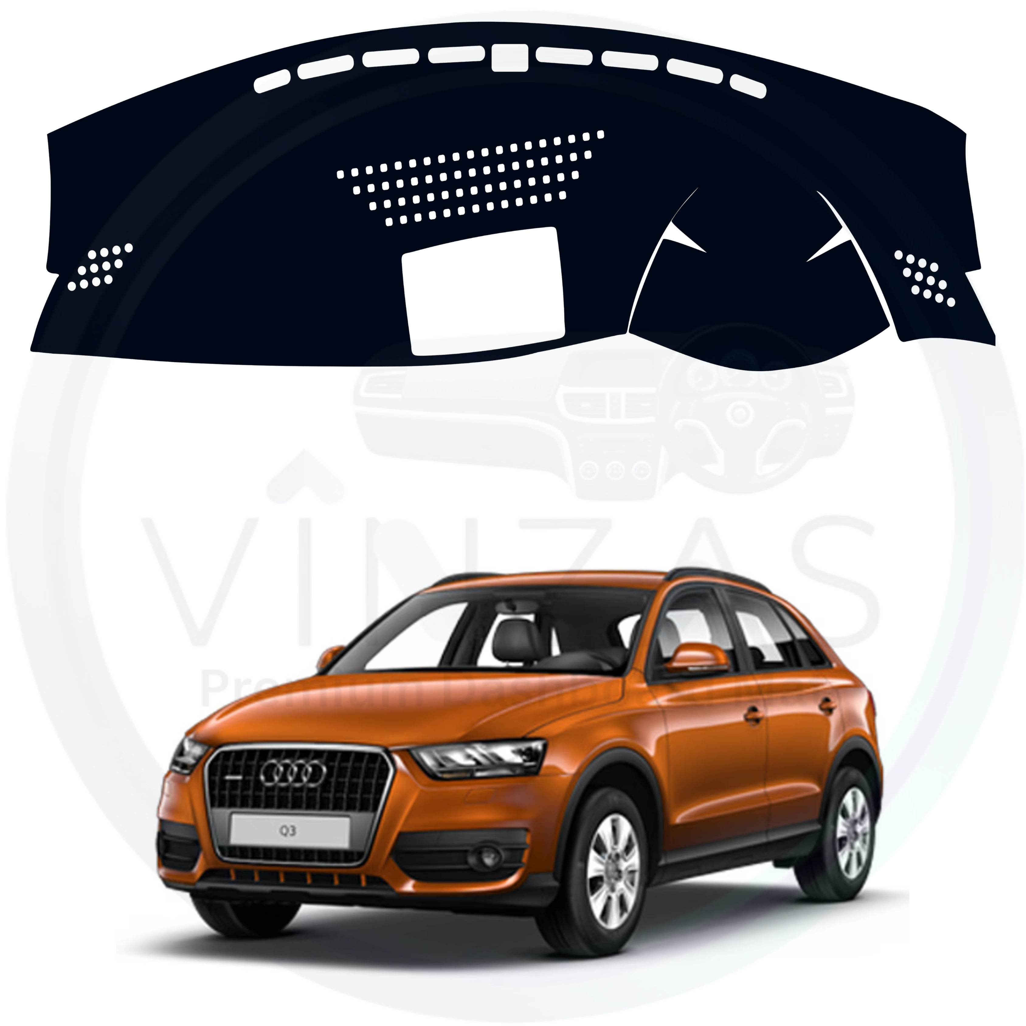 Car dashboard cover with Audi Q3 2012-2022 model in the background
