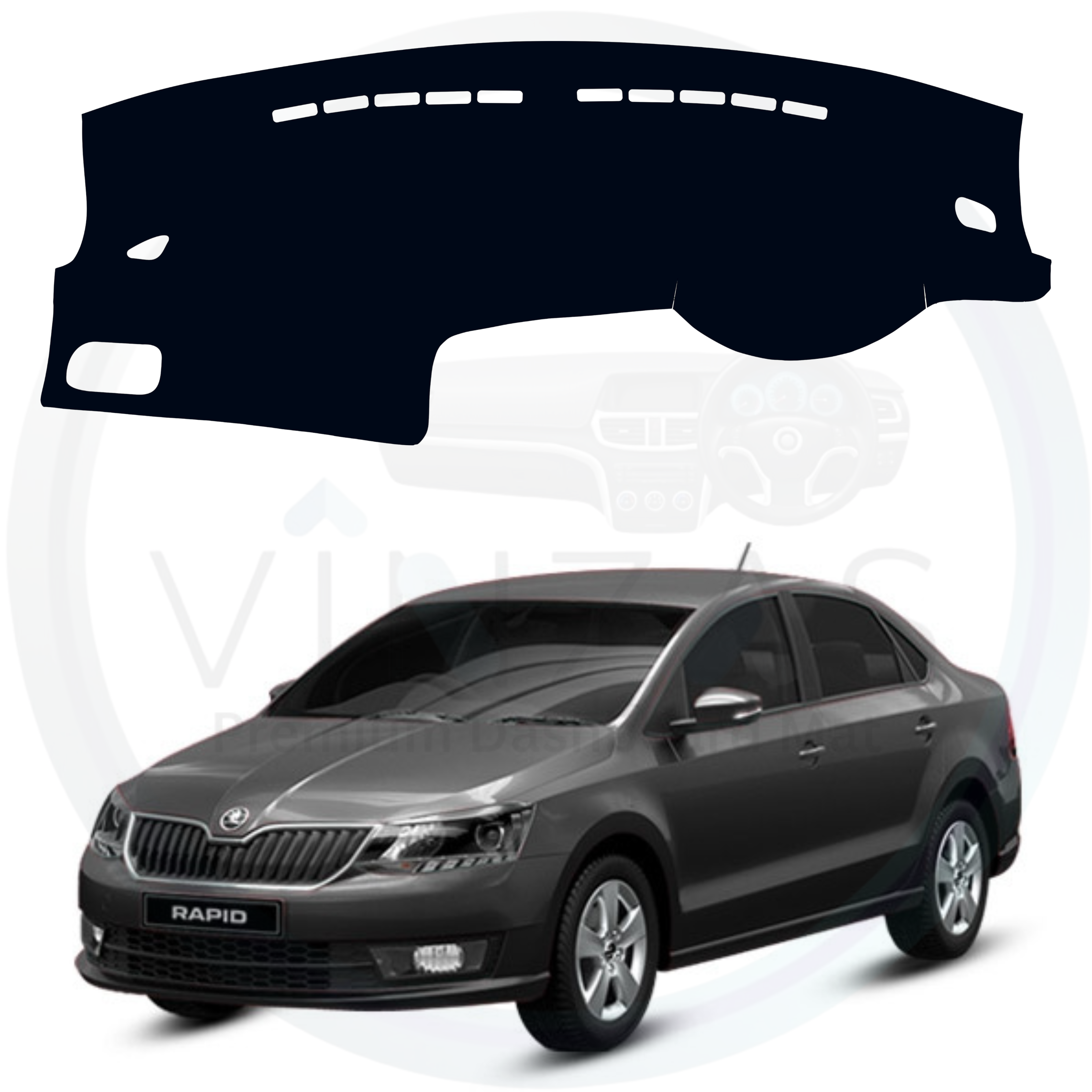 Car dashboard cover with a car model in the background