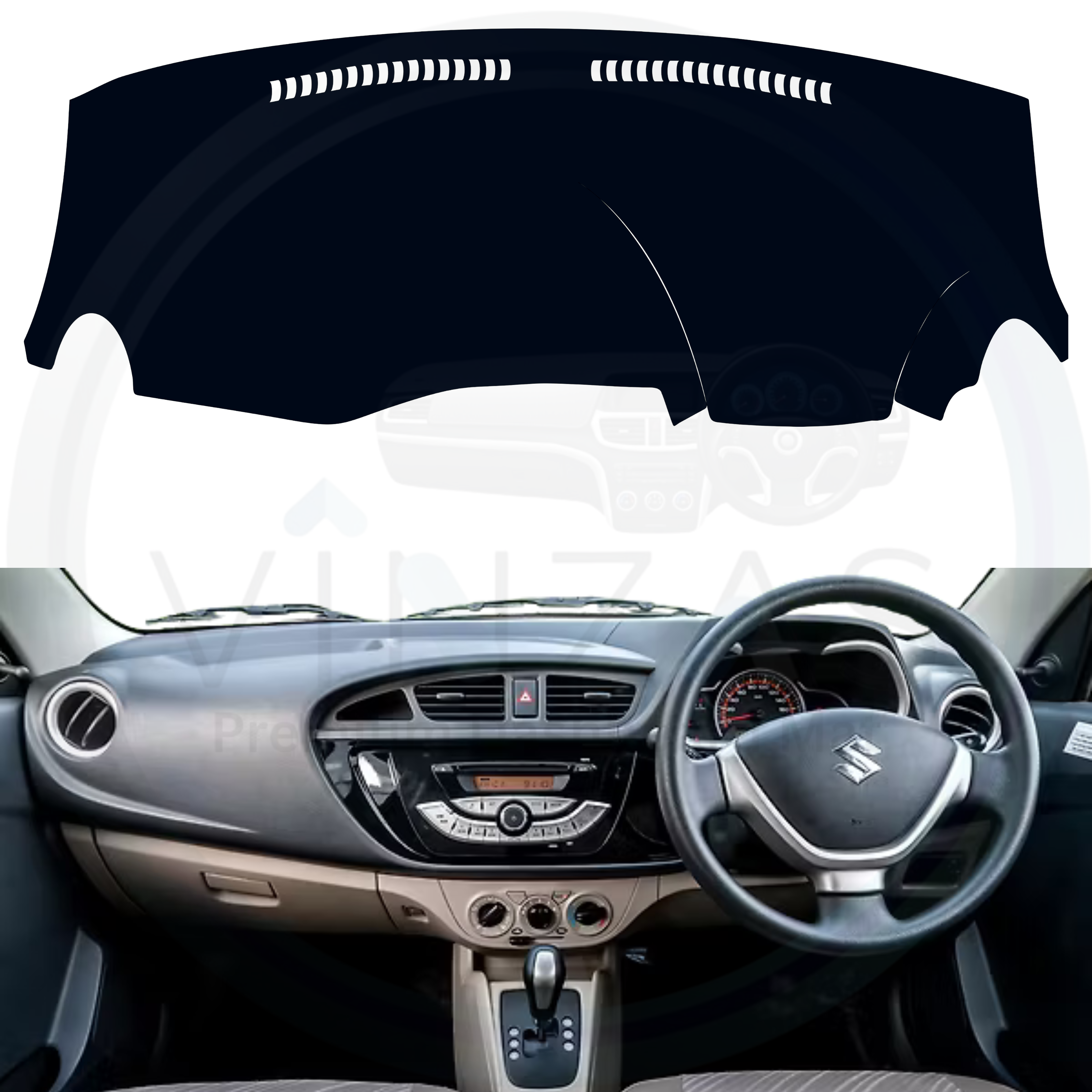 Car dashboard cover and car interior with steering wheel