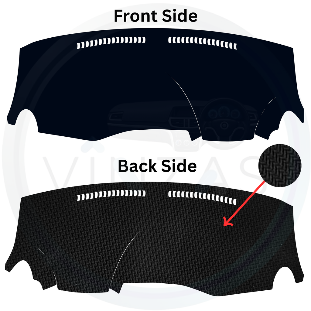Car dashboard cover with front and back side views on a white background