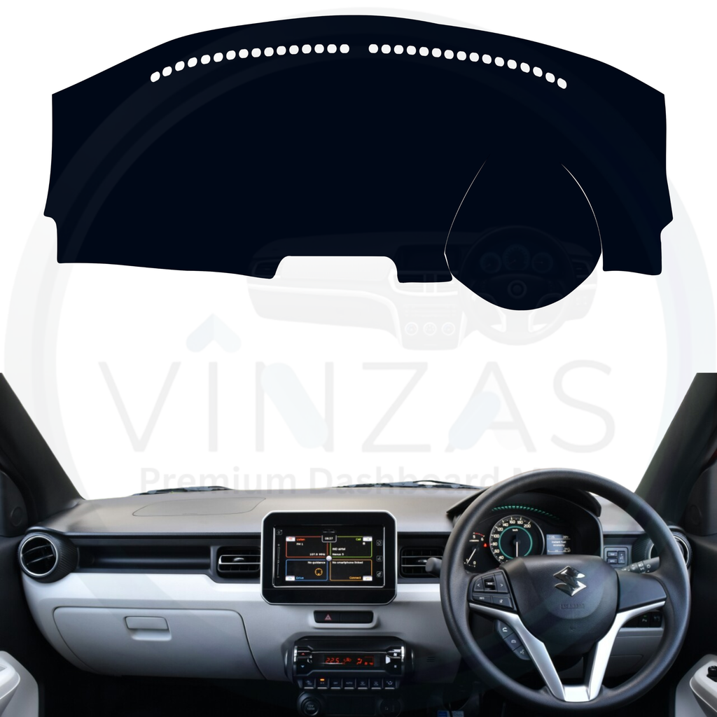 Car dashboard with a black dashboard cover on a white background