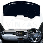 Car dashboard with a black dashboard cover on a white background