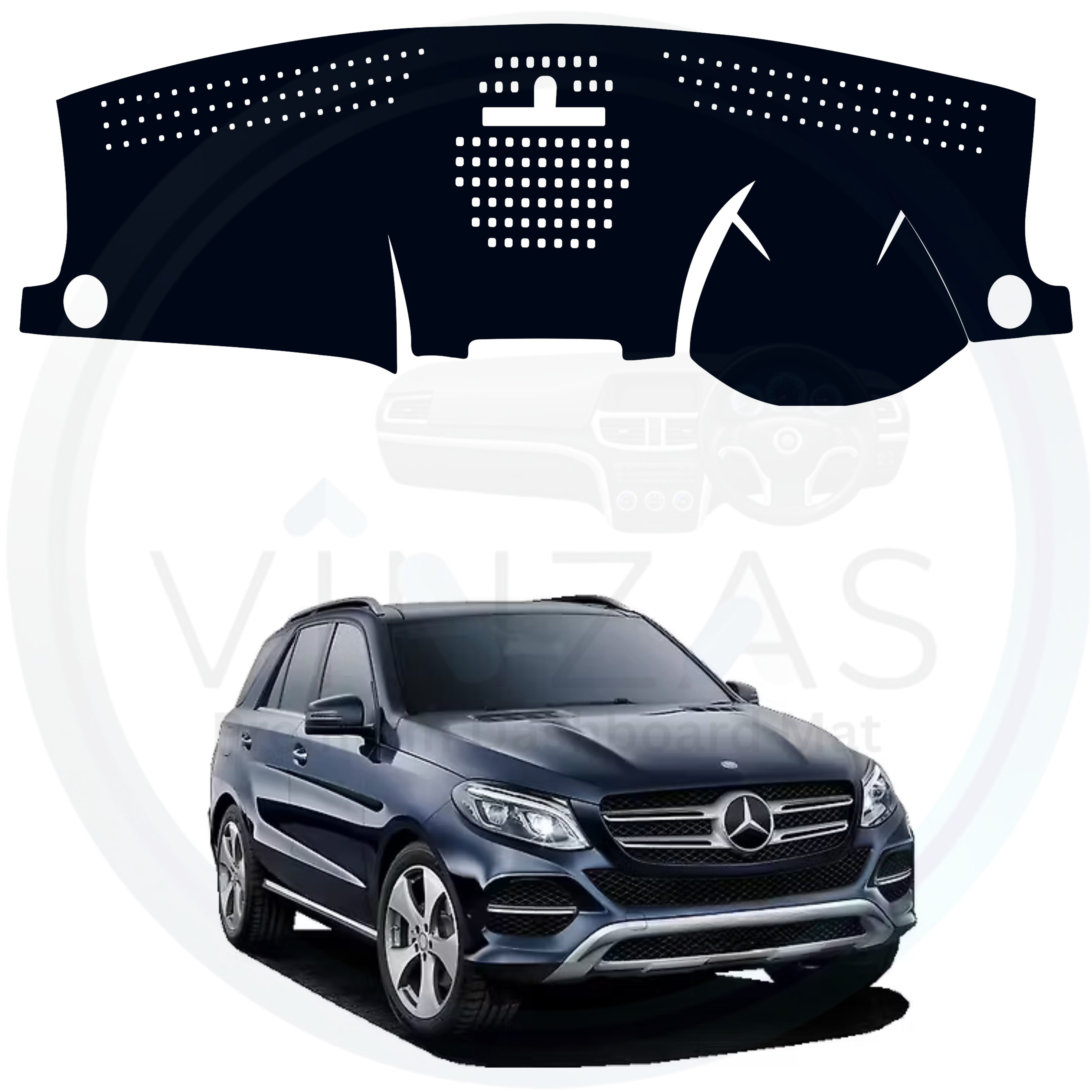 Car dashboard cover with Mercedes-Benz logo on a white background