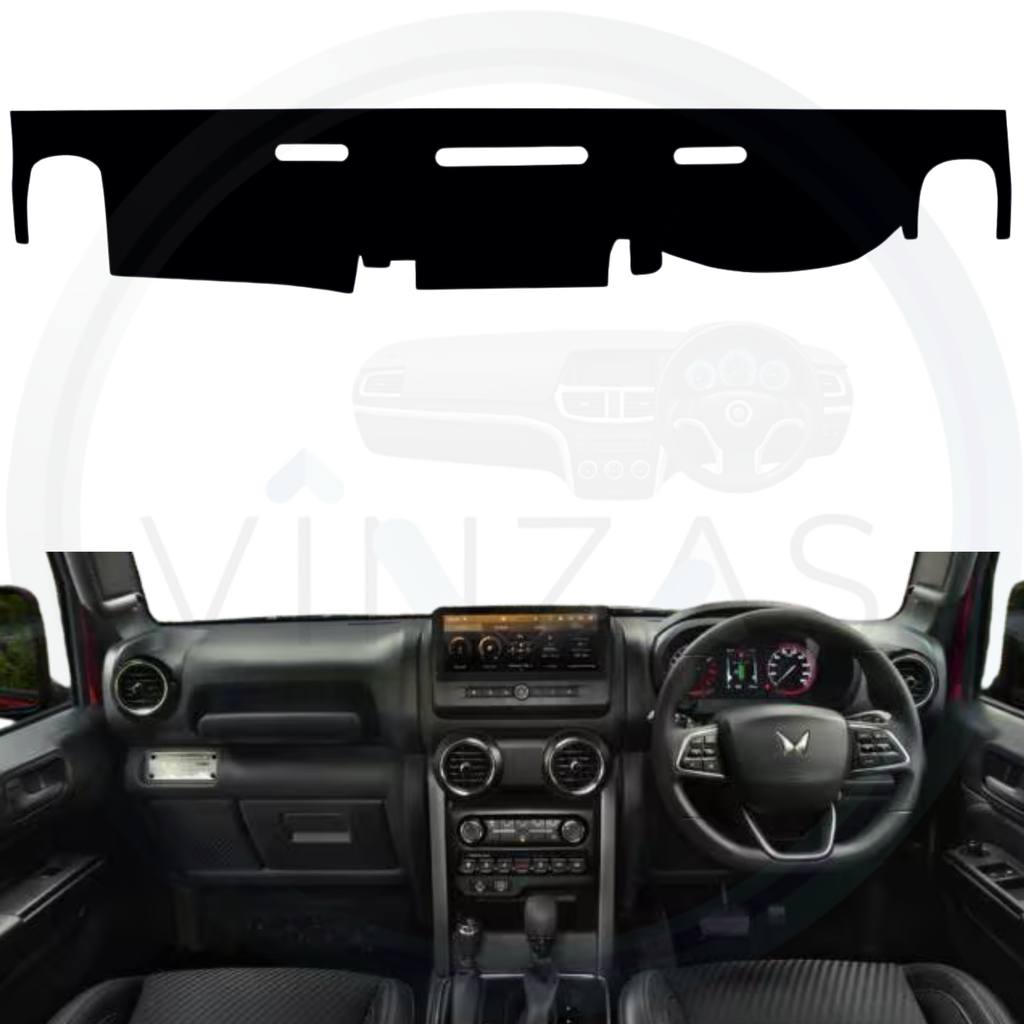 Car dashboard with a black dashboard cover on a white background