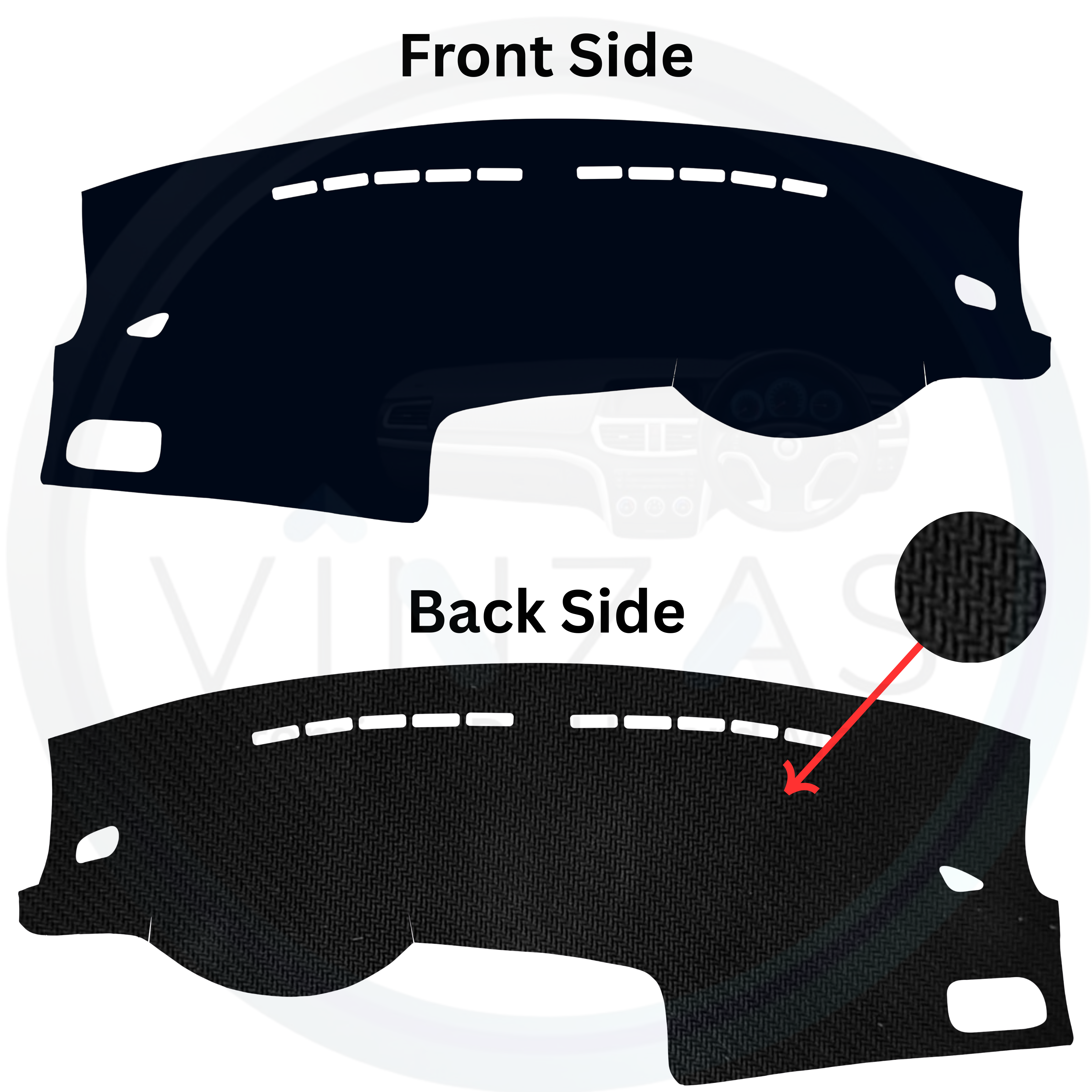 Car dashboard cover Volkswagen Vento 2010-2022 with front and back side views on a white background