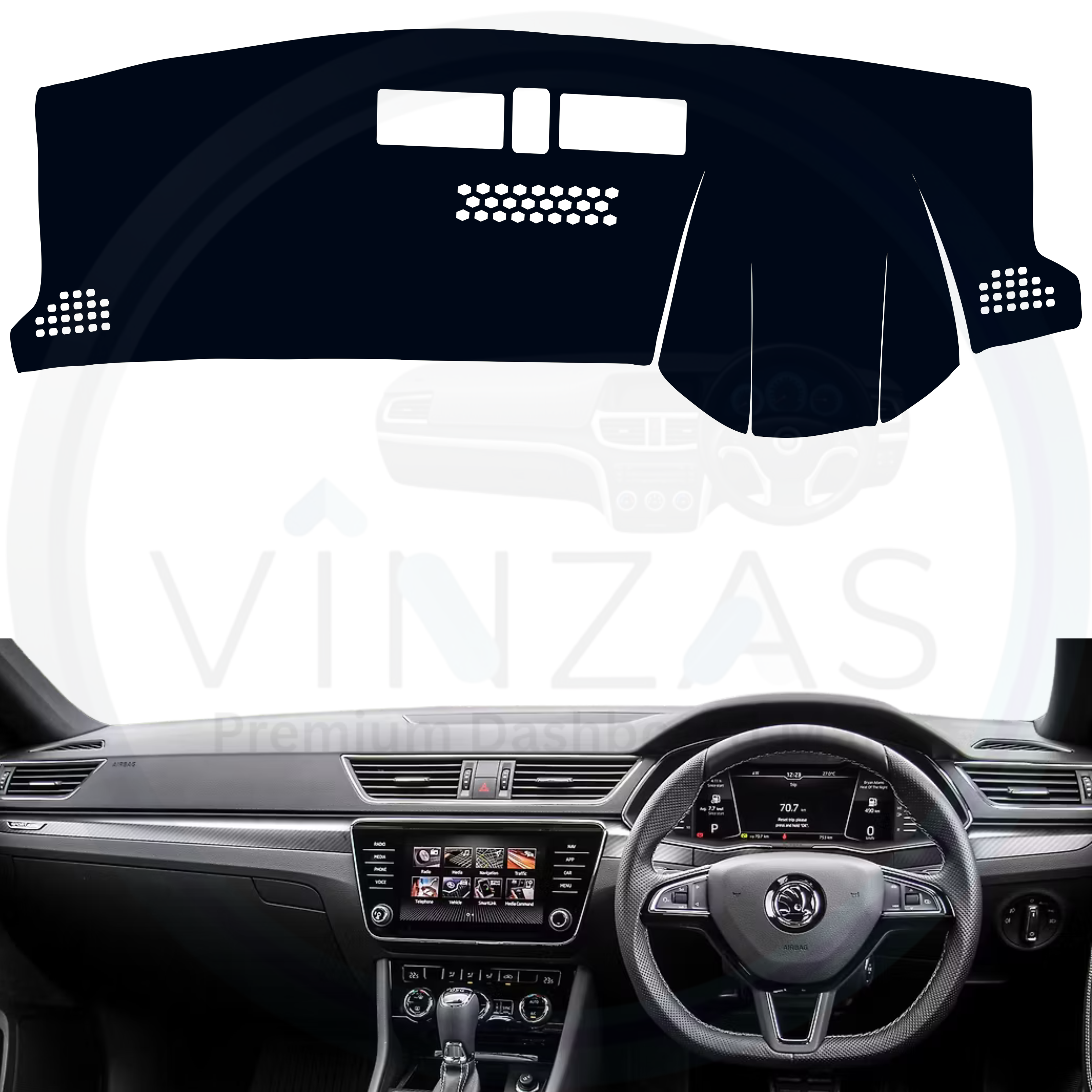 Car dashboard cover with brand name on a white background