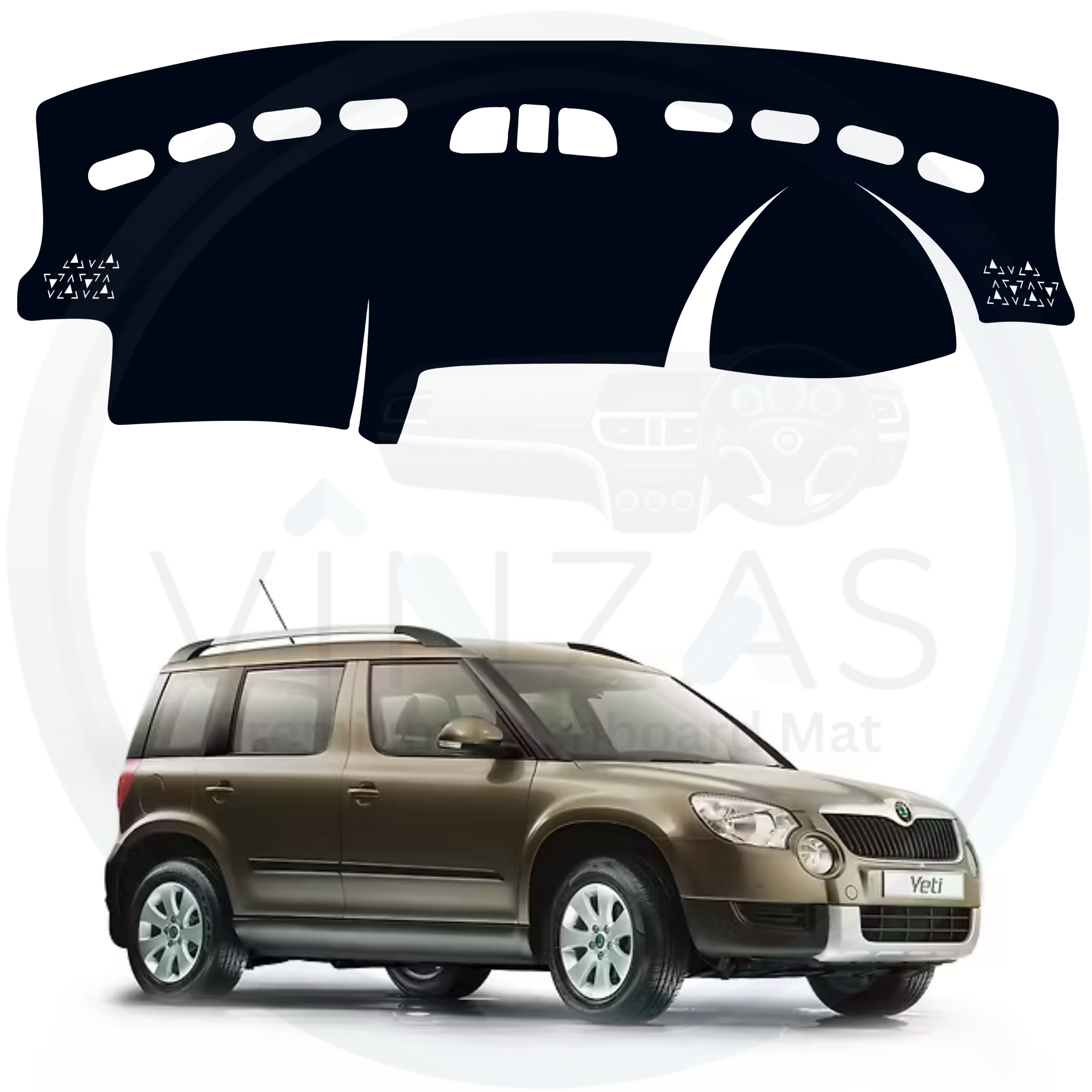 Car dashboard cover with a Skoda Yeti car on a white background