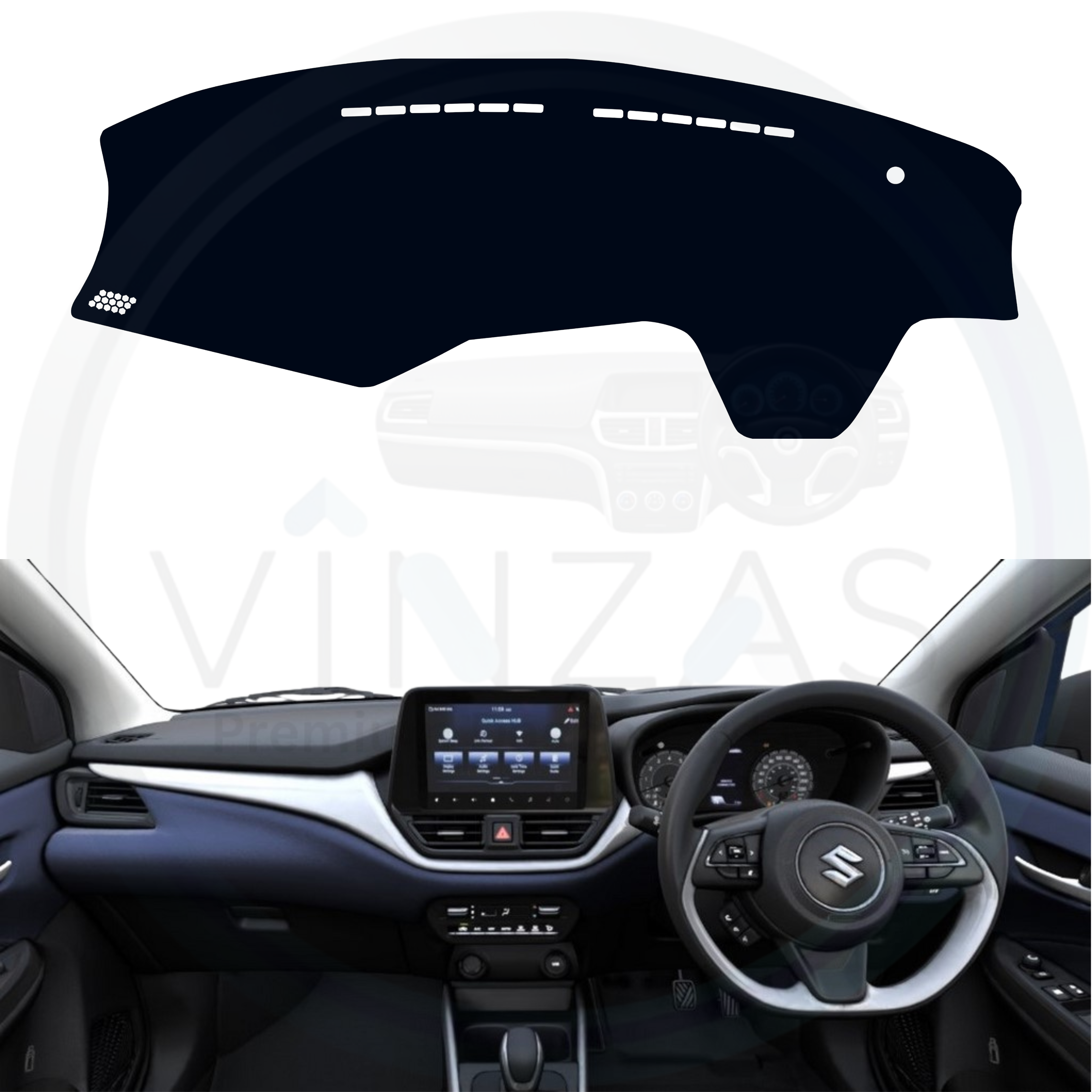 Car dashboard cover on a white background with visible branding.