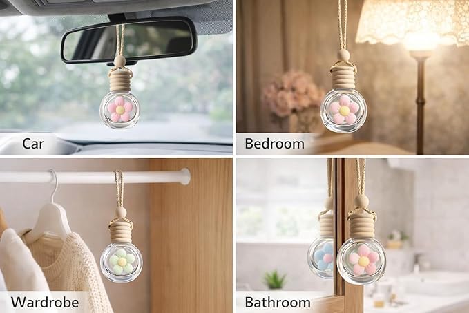Flower Car Hanging Perfume and Air Freshener Bottle