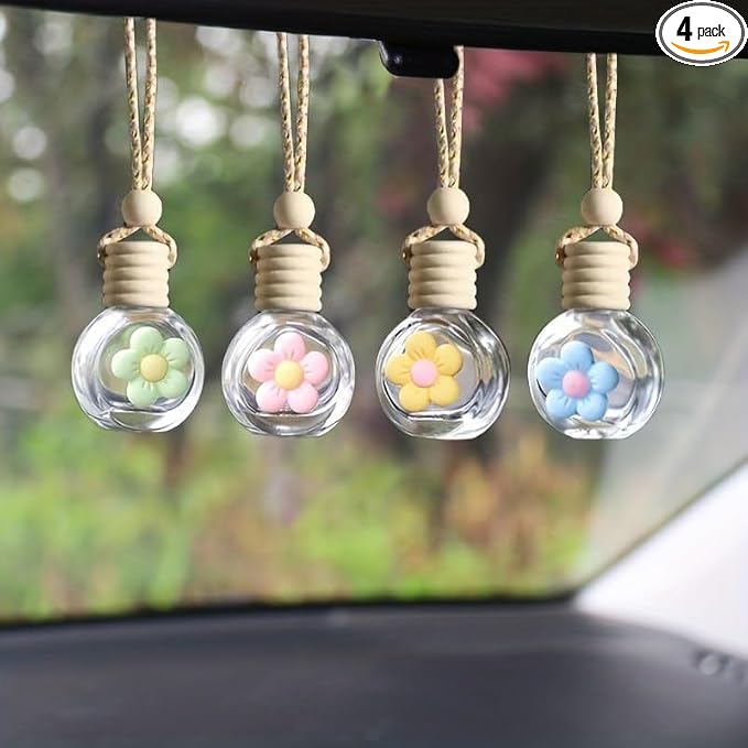 Flower Car Hanging Perfume and Air Freshener Bottle