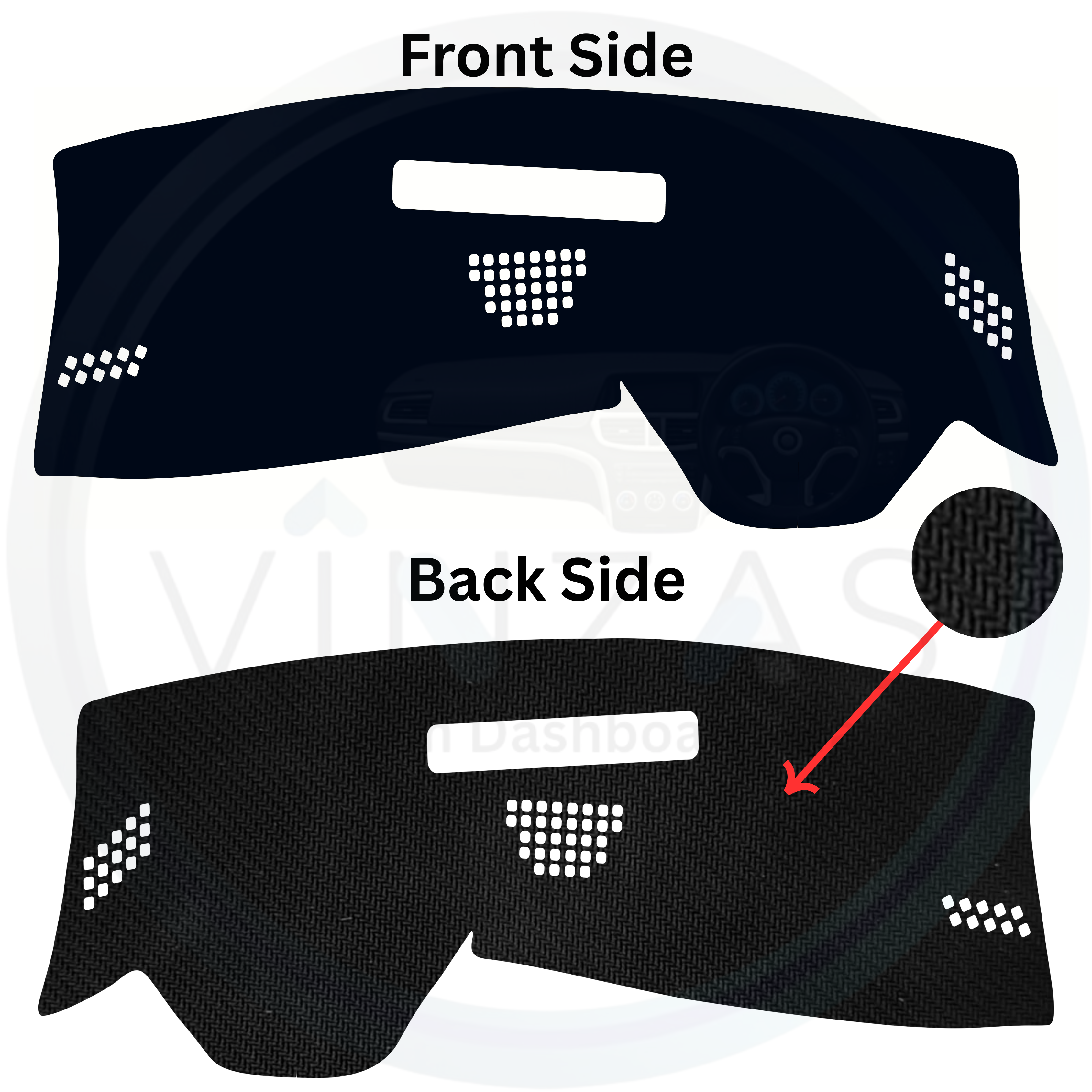Car dashboard cover  Volkswagen Golf GTI 2024 to 2025with front and back side views on a white background