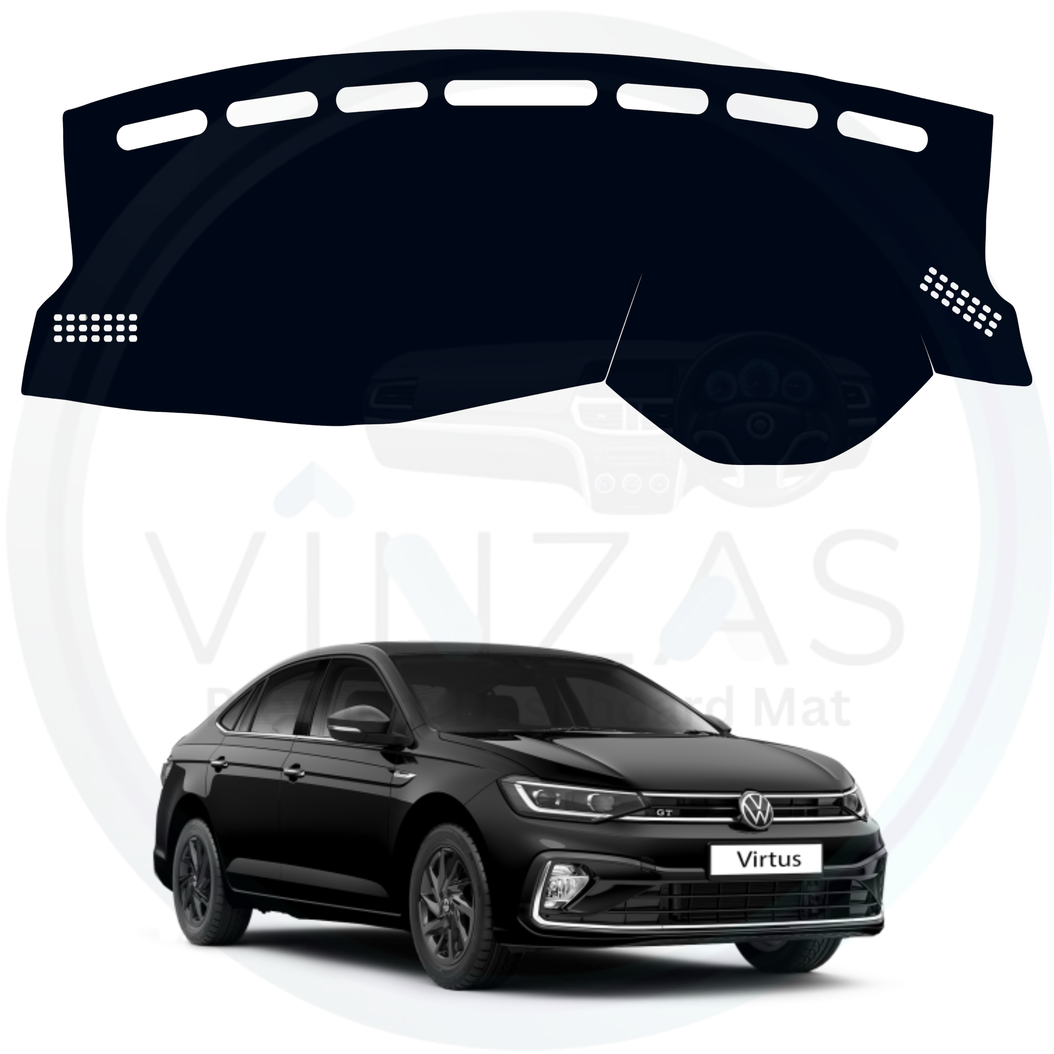 Volkswagen Virtus 2022 To 2025 Car dashboard cover with a black car in the background