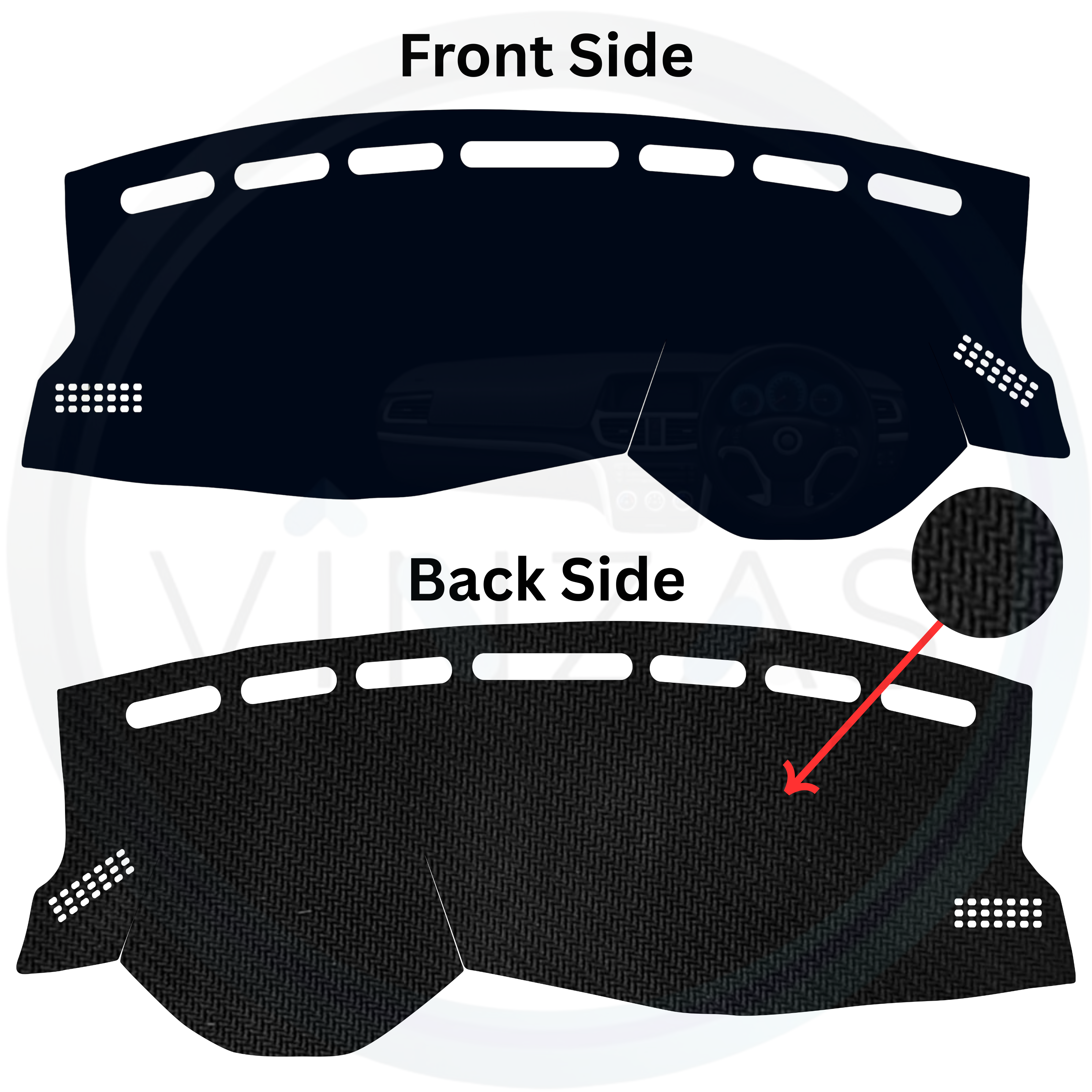 Car Volkswagen Virtus 2022 To 2025 dashboard cover with front and back side views on a white background