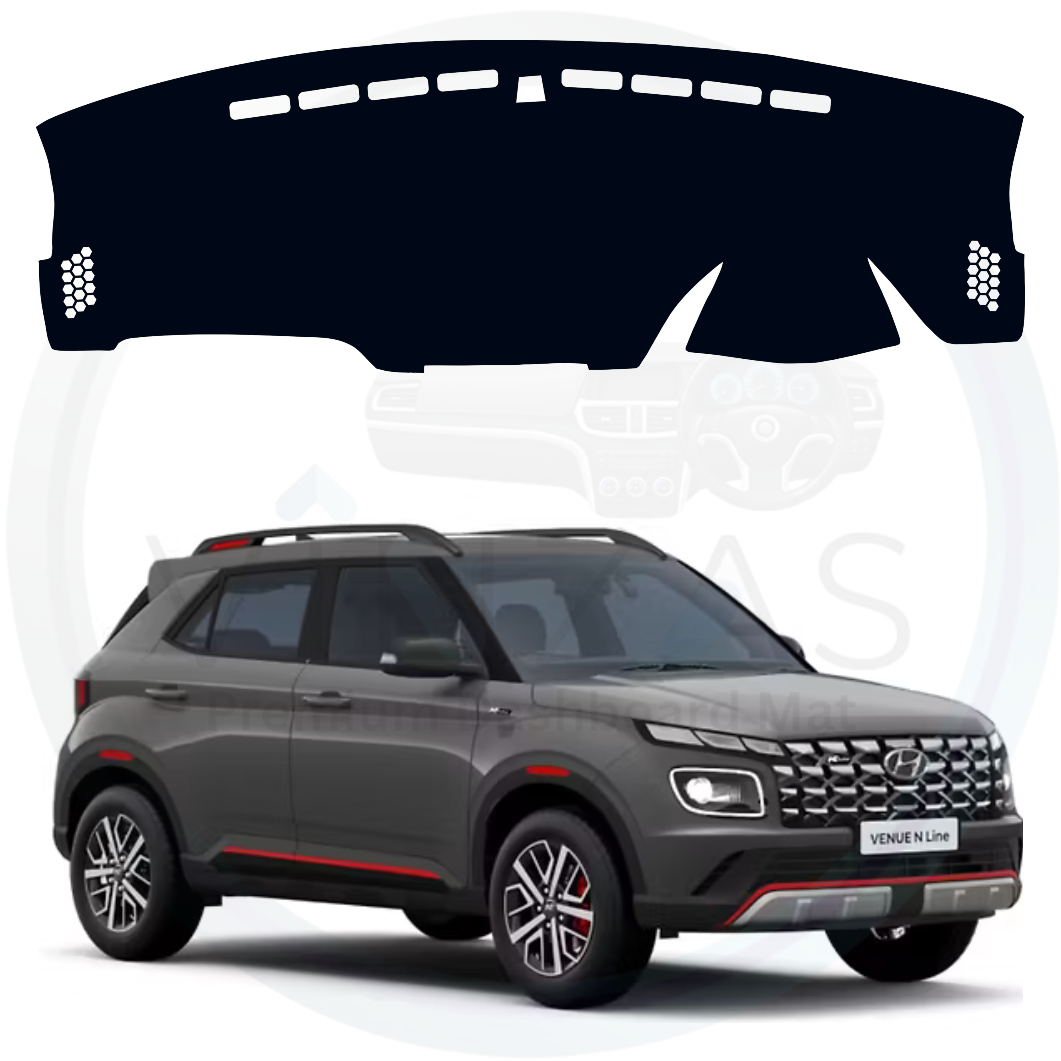 Car dashboard cover with a Hyundai Venue car in the background