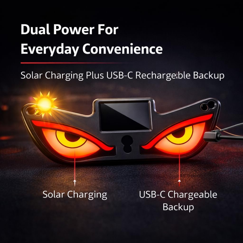 Solar Demon Eye LED Car Window Light with USB Powered Devil Eyes Warning Lights for Cars
