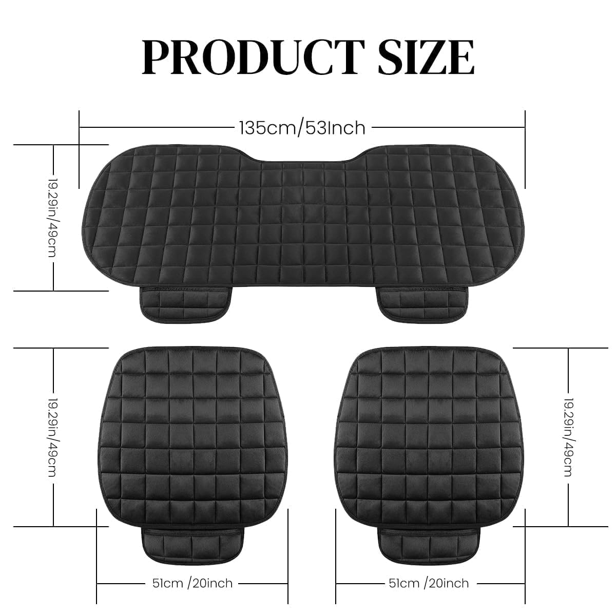 VINZAS Premium Quilted Car Seat Cover Set – Universal Fit | Soft & Comfortable | Black