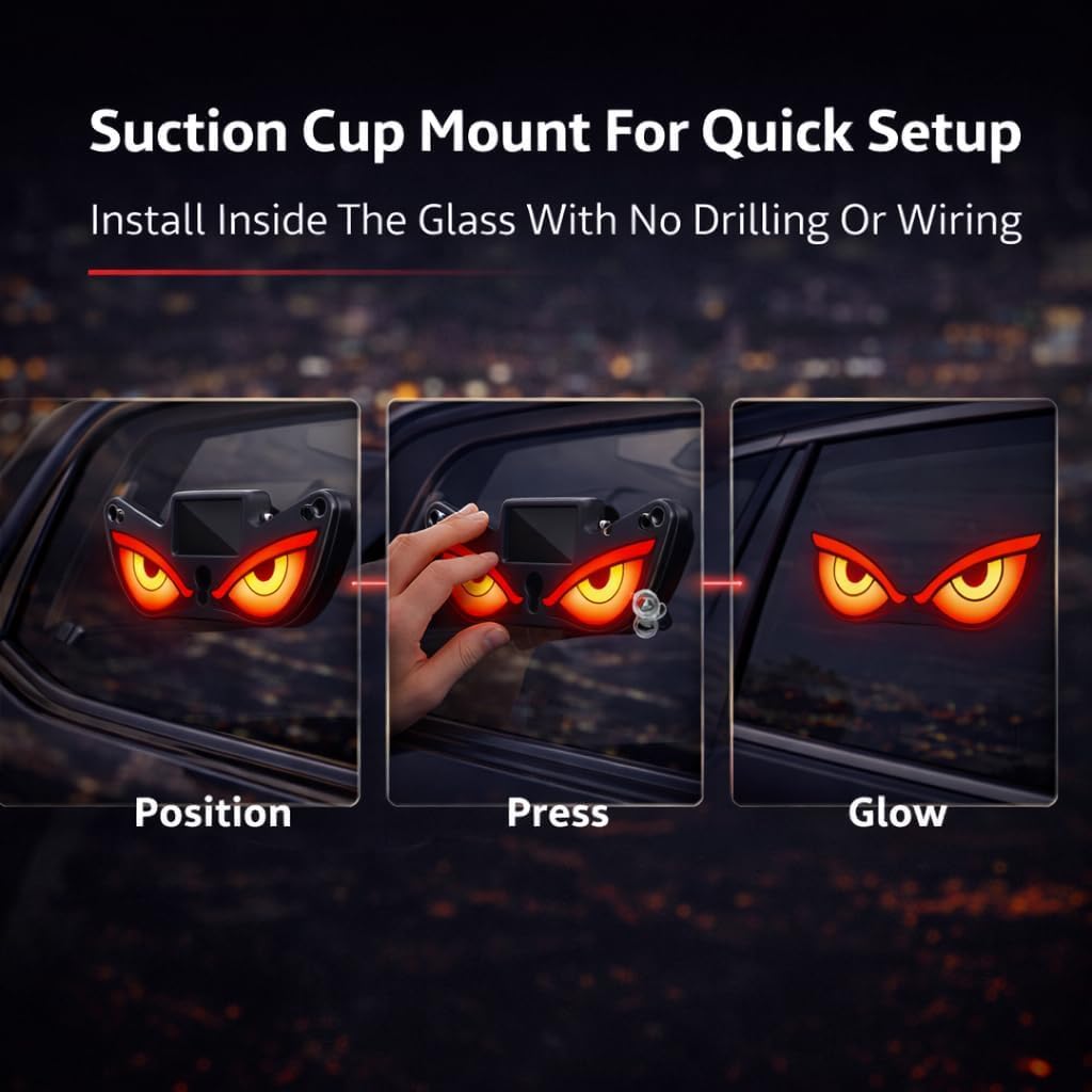 Solar Demon Eye LED Car Window Light with USB Powered Devil Eyes Warning Lights for Cars