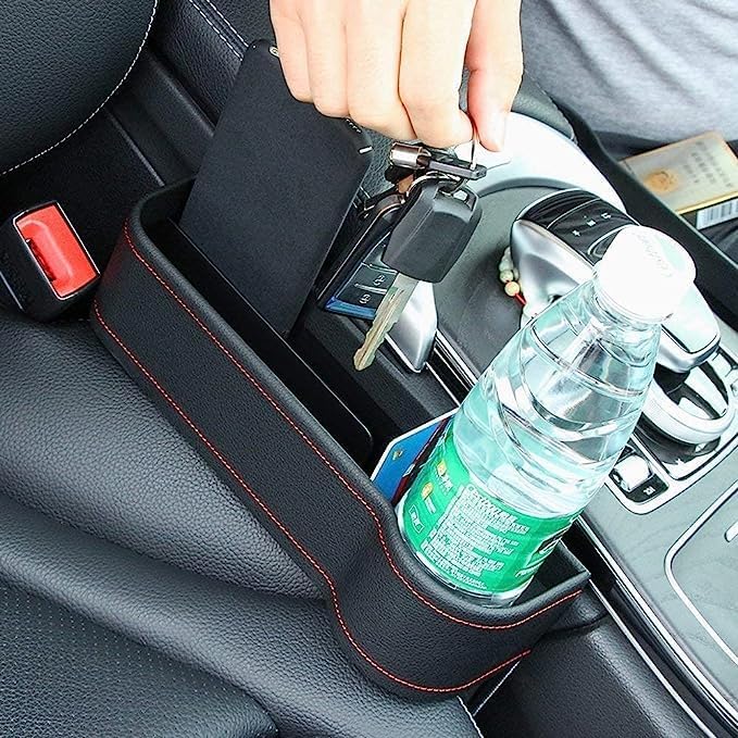VINZAS Premium Car Seat Gap Organizer with Cup Holder – Multifunctional Storage Pocket | Black