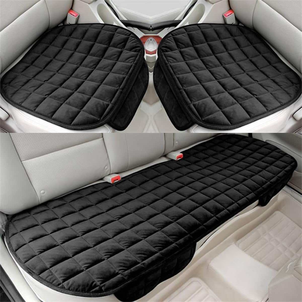 VINZAS Premium Quilted Car Seat Cover Set – Universal Fit | Soft & Comfortable | Black