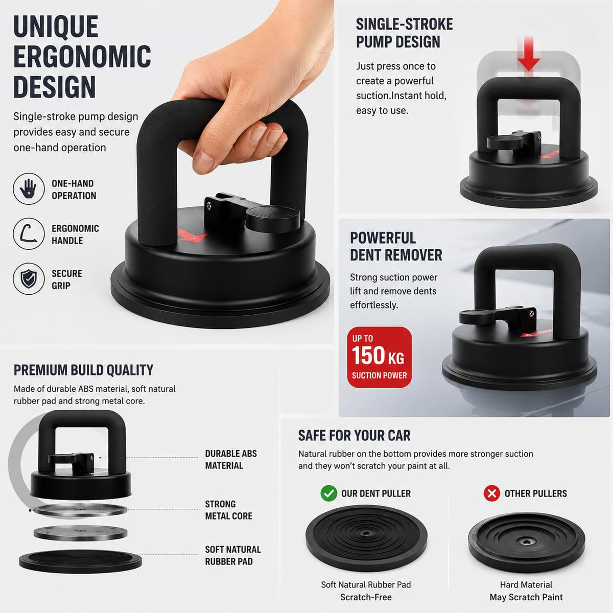 Heavy-Duty Vacuum Suction Cup Lifter and Car Dent Remover Puller