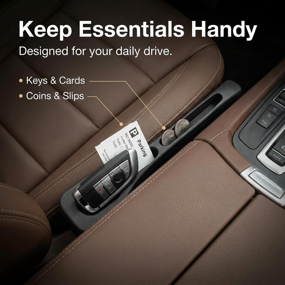 VINZAS Car Seat Gap Filler – Universal Seat Side Organizer & Anti-Drop Gap Blocker | 2 Pcs