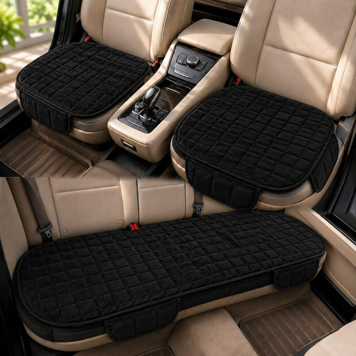 VINZAS Premium Quilted Car Seat Cover Set – Universal Fit | Soft & Comfortable | Black