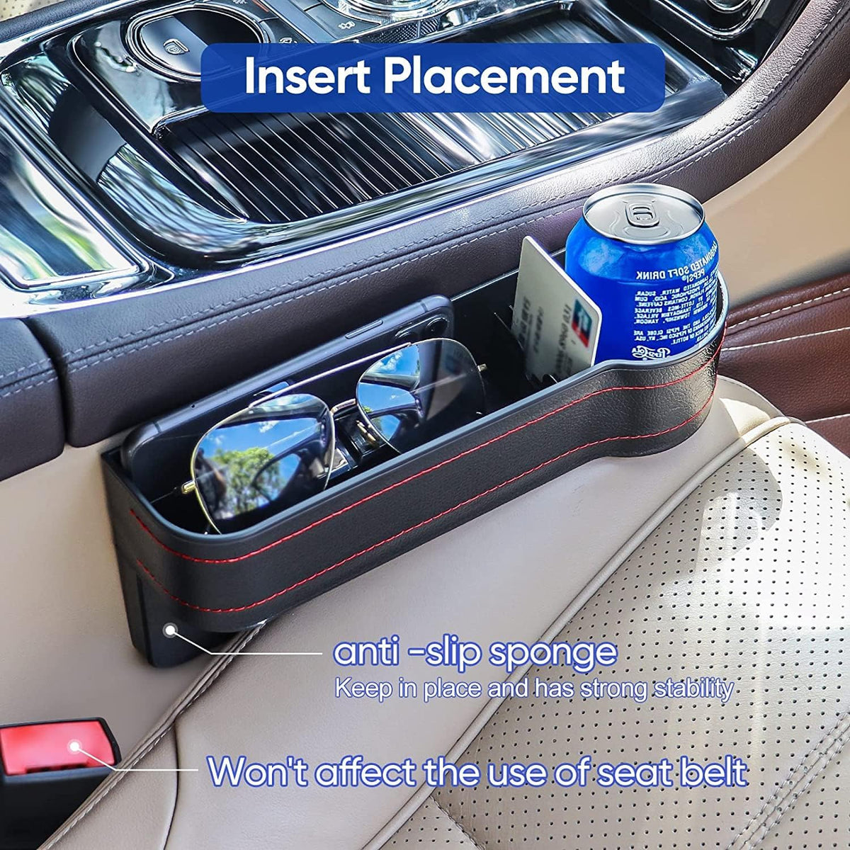 VINZAS Premium Car Seat Gap Organizer with Cup Holder – Multifunctional Storage Pocket | Black