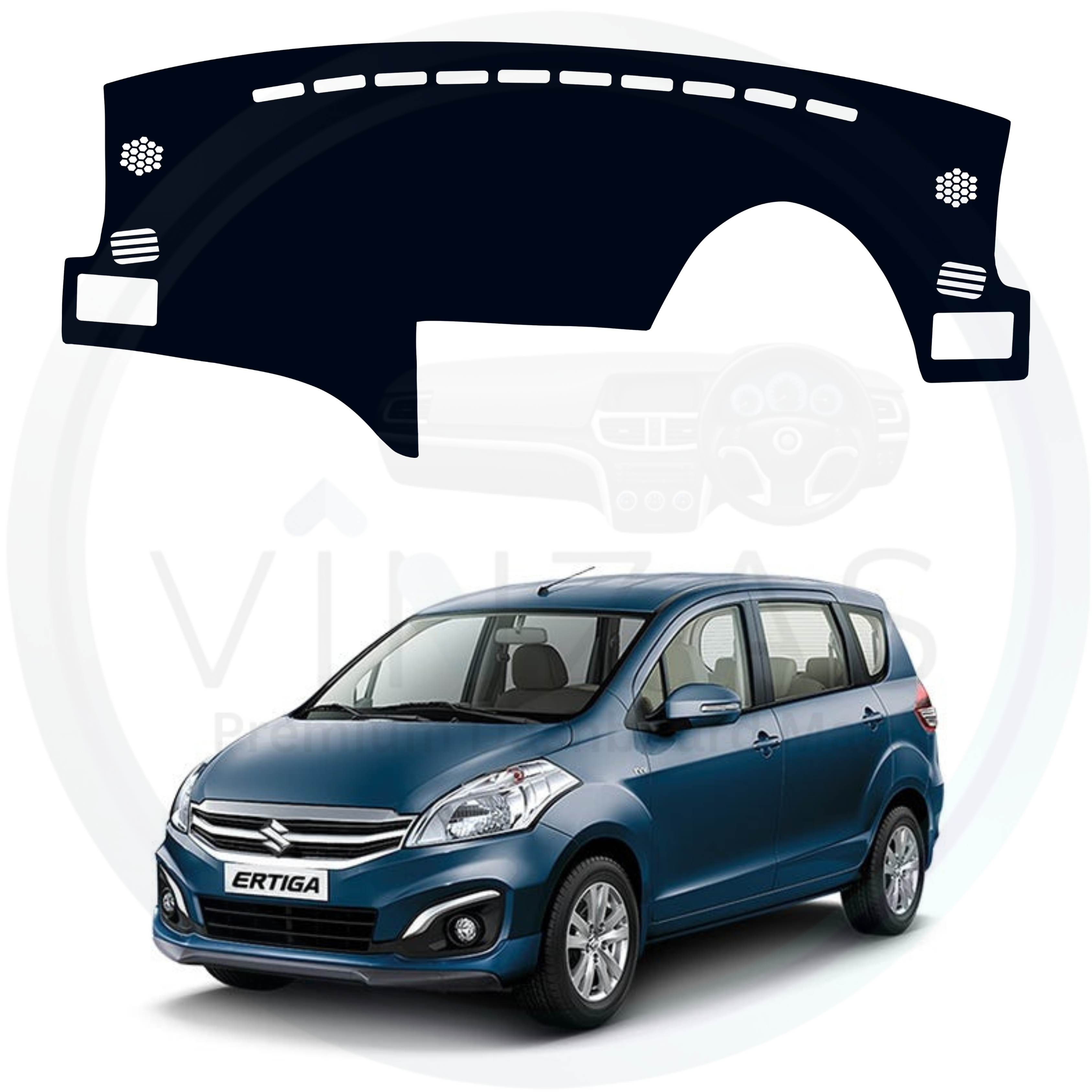 Car dashboard cover with a blue car in the background