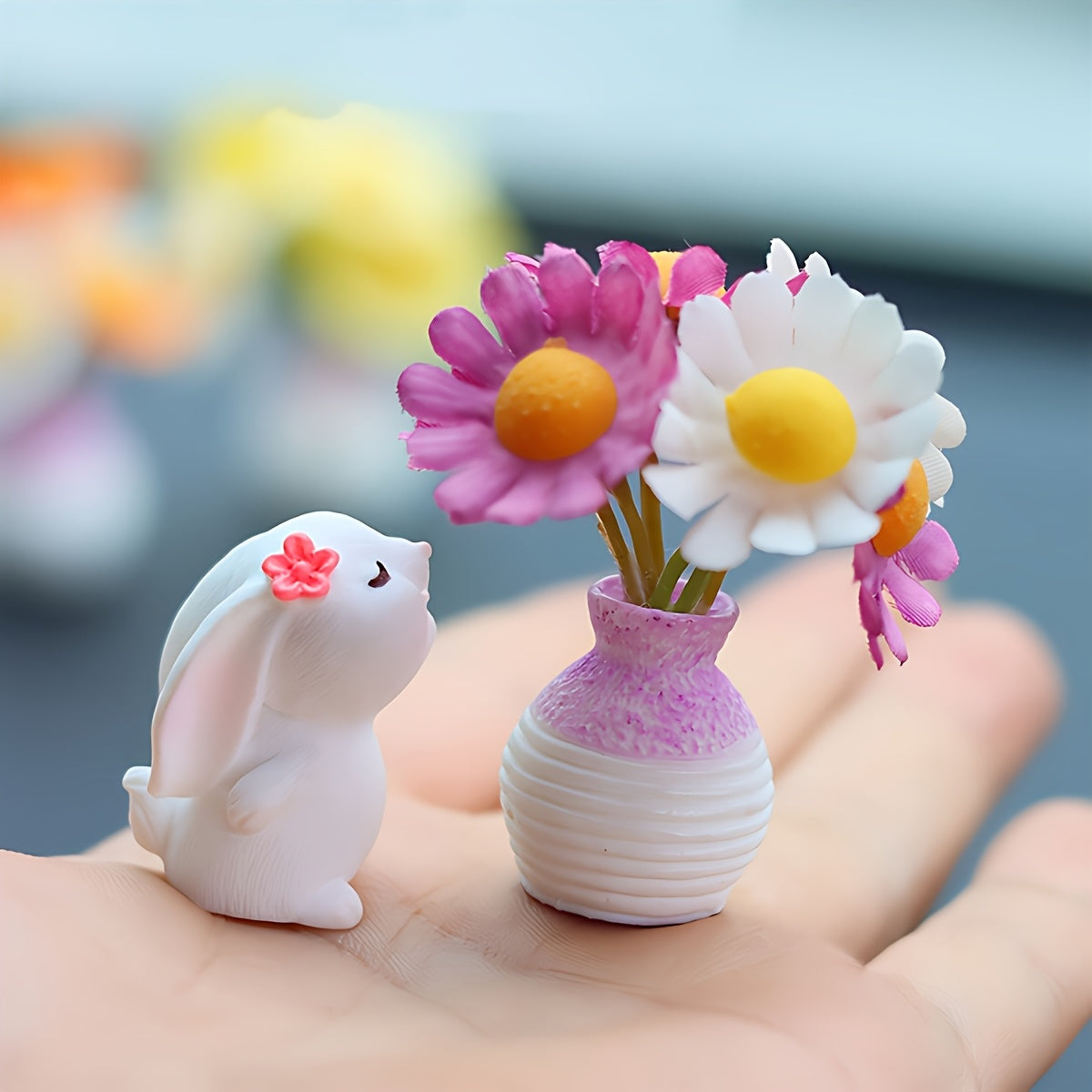 Cute Bunny Mini Vase Car Decoration Set